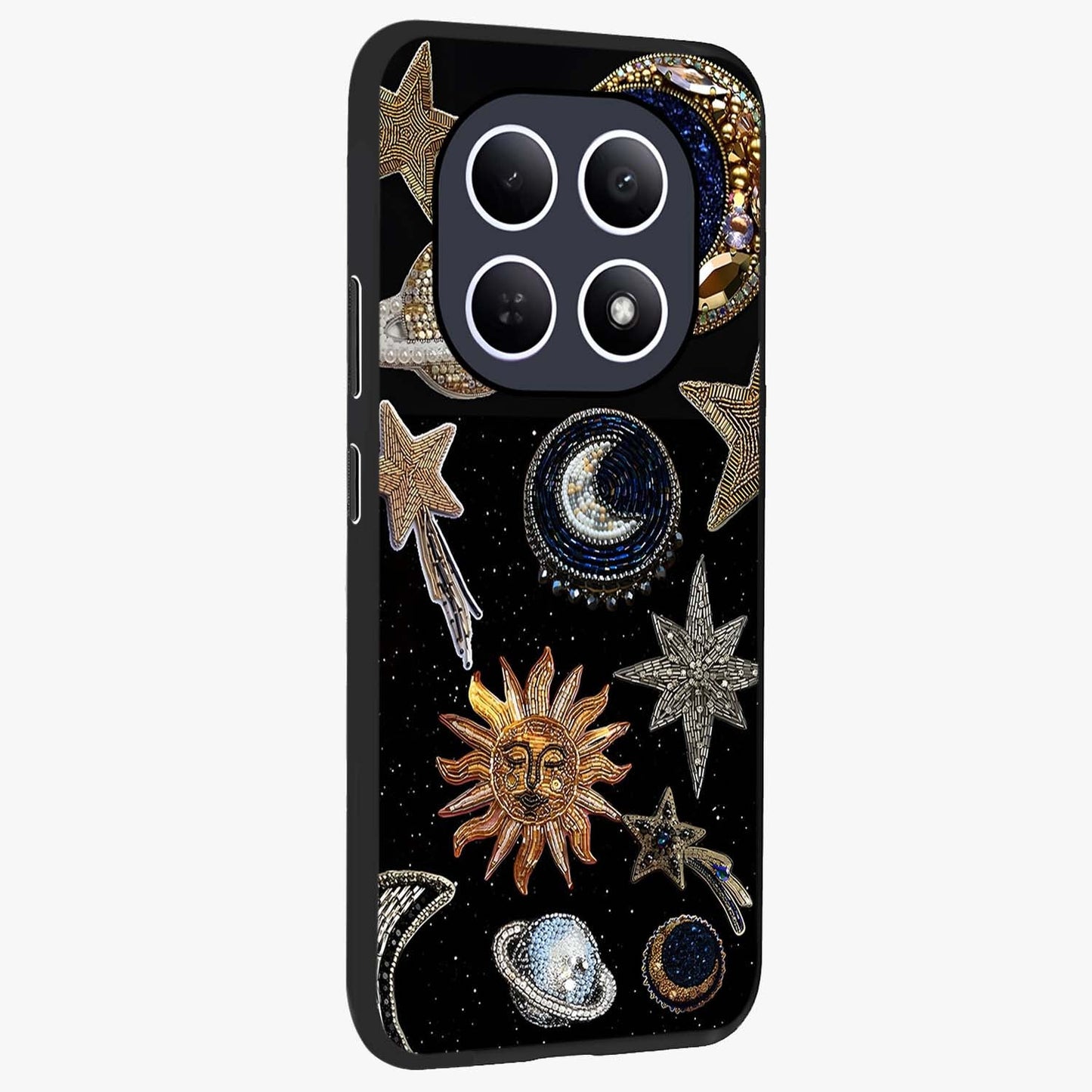 Celestial Gem Constellations Glass Case upright view showcasing cosmic constellation artwork with celestial aesthetic style.