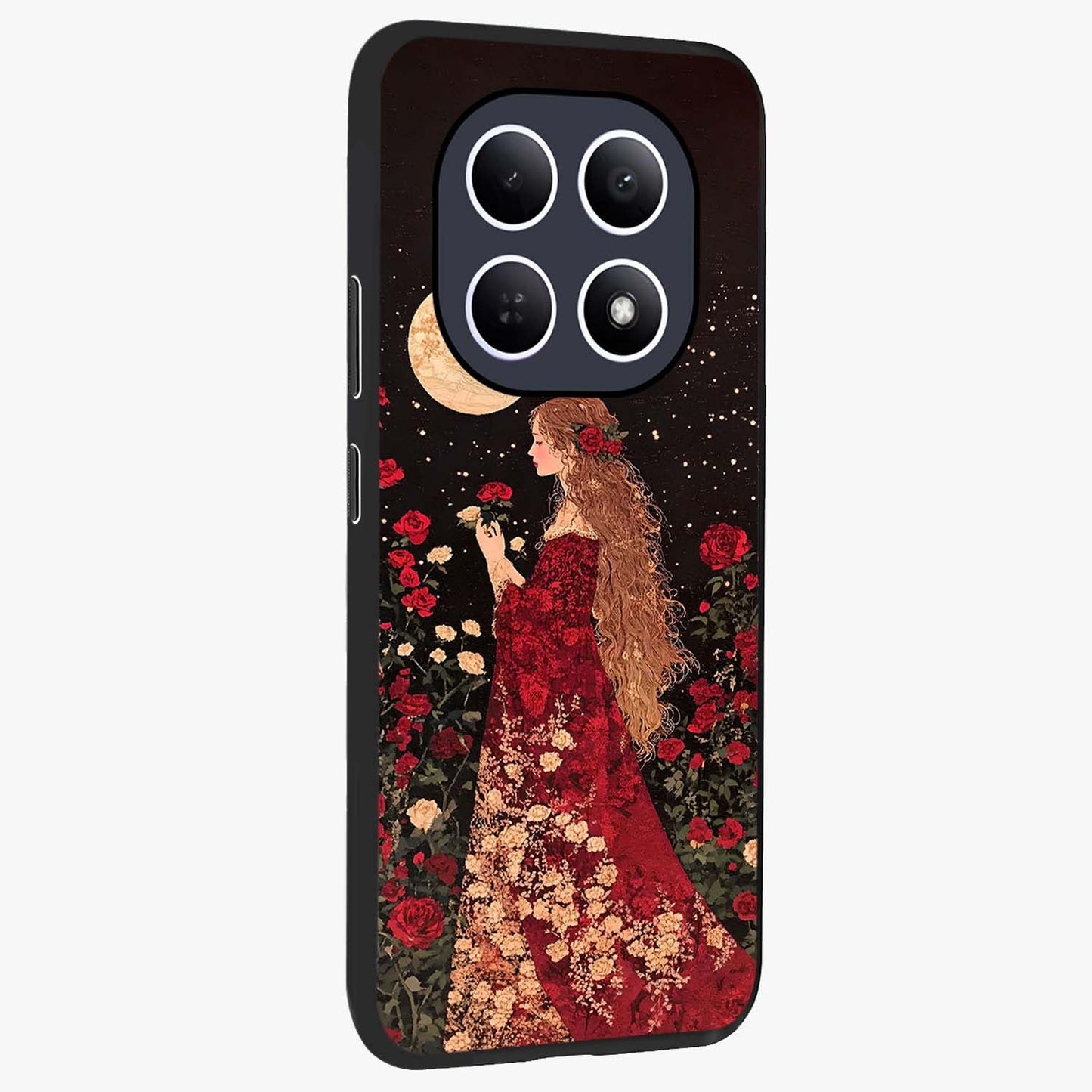 Crimson Dreams Glass Case upright view showcasing dreamy red toned artwork with modern aesthetic style.