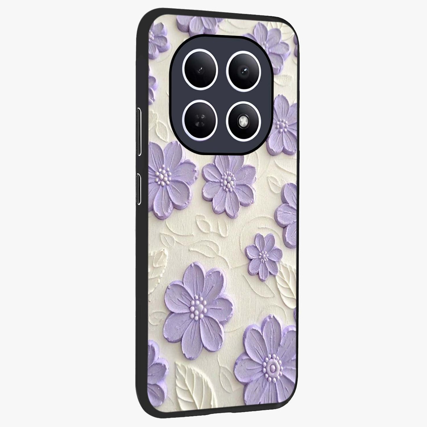Floral Wall Art With Purple Flowers Glass Case upright view showcasing elegant purple flower artwork with decorative floral theme.