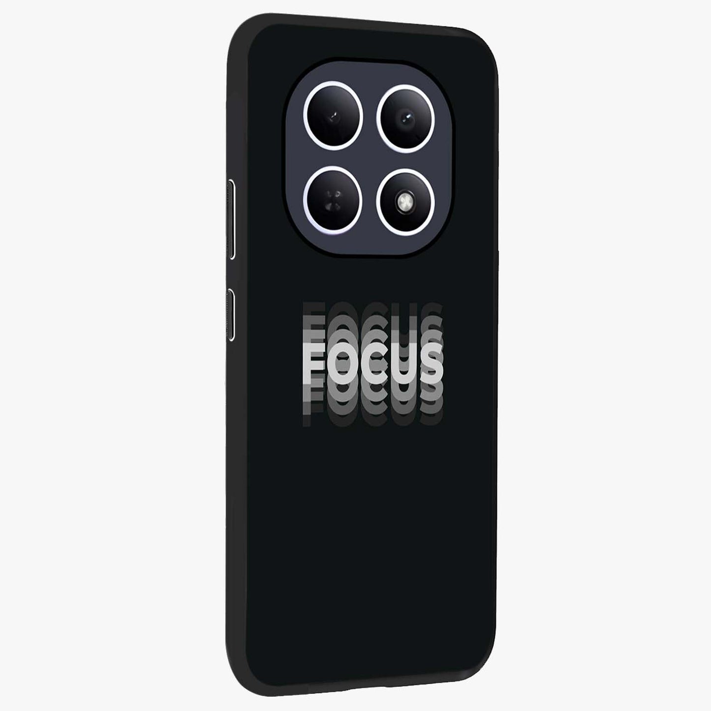 Focus Mode On Glass Case upright view showcasing strong typography statement with sleek motivational theme.