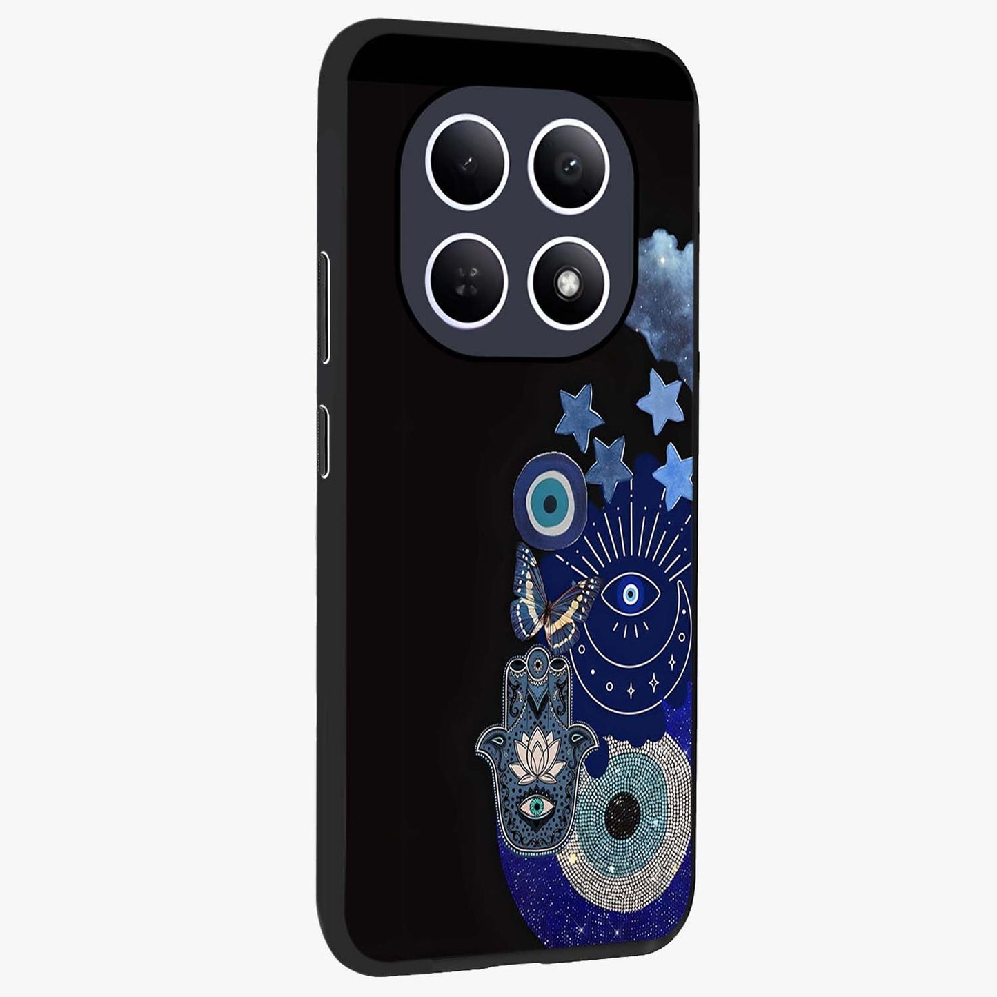 Galactic Charm Cluster Glass Case upright view showcasing glowing cosmic charm artwork with magical celestial style.