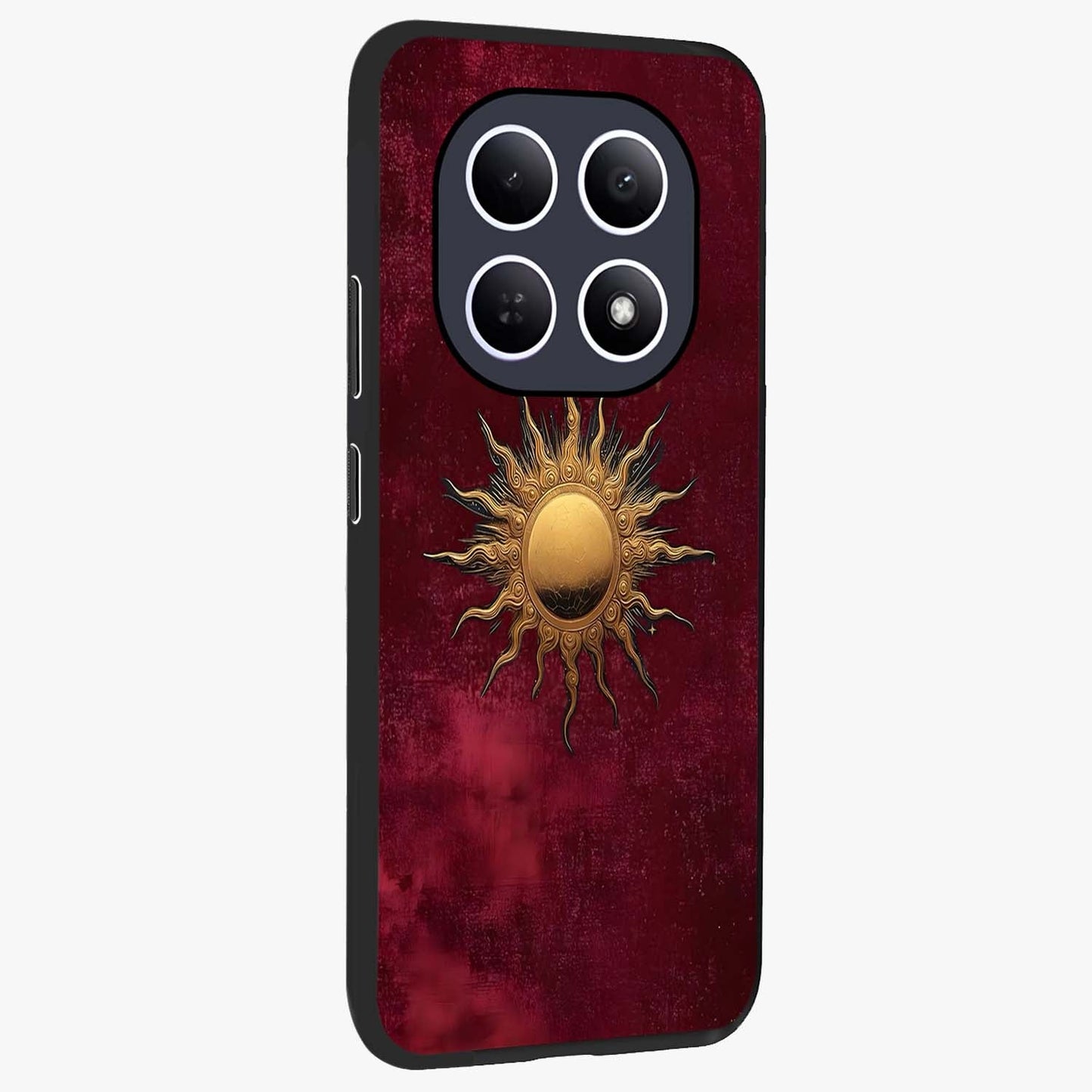 Golden Sun Minimalism Glass Case upright view showcasing simple golden sun artwork with elegant minimalist style.
