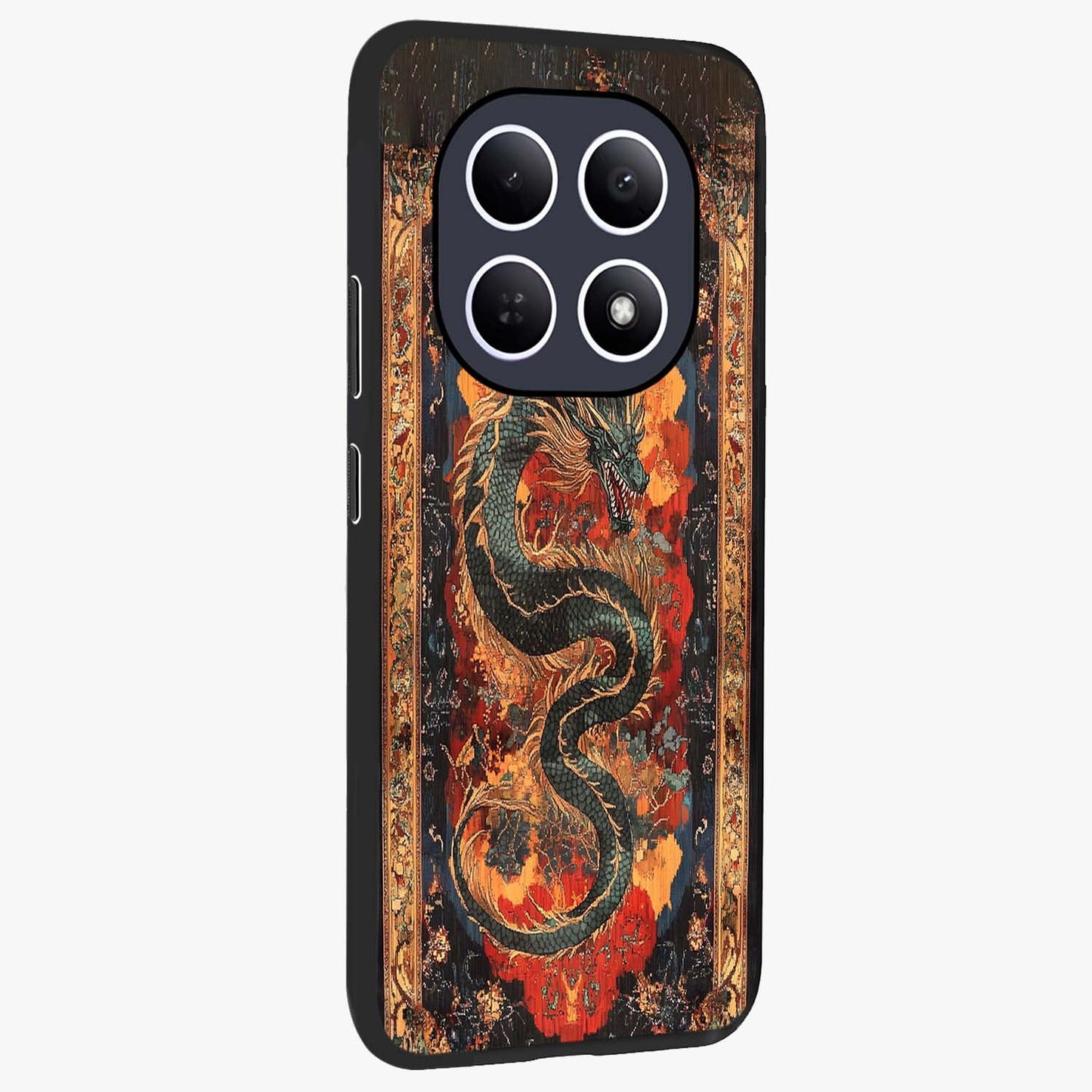Inferno Dragon Soul Glass Case upright view showcasing intense dragon artwork with fantasy fire theme.