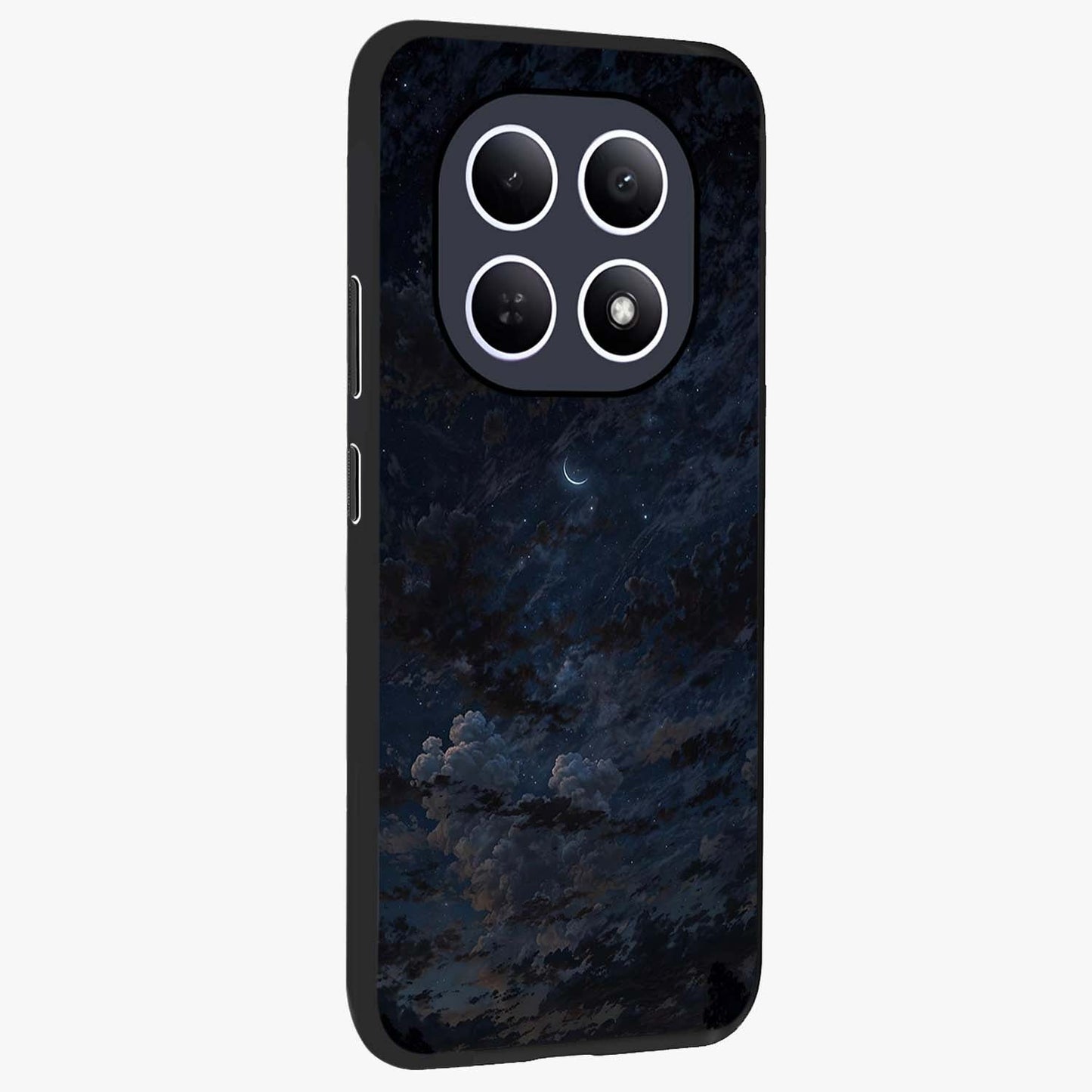 Lunar Veil Silence Glass Case upright view showcasing calm moon themed artwork with serene night atmosphere.