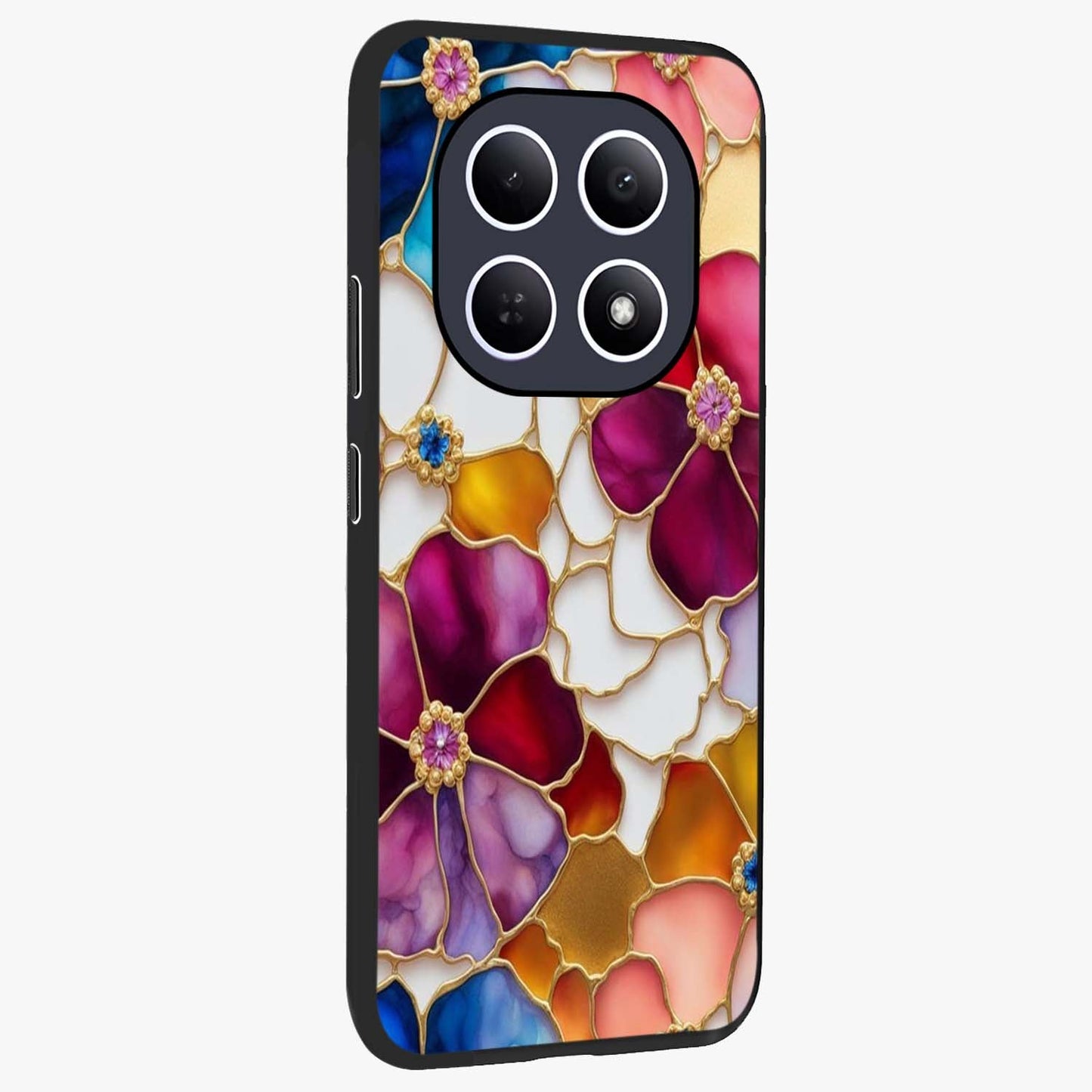 Marble Flower Pattern Glass Case upright view showcasing decorative marble flower artwork with refined style.