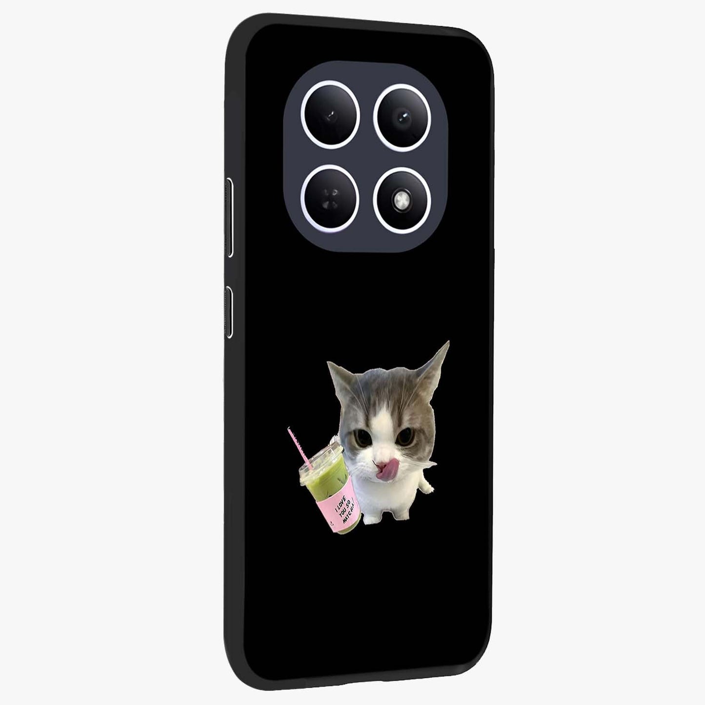 Matcha Cat Style Glass Case upright view showcasing charming cat artwork with cozy aesthetic theme.