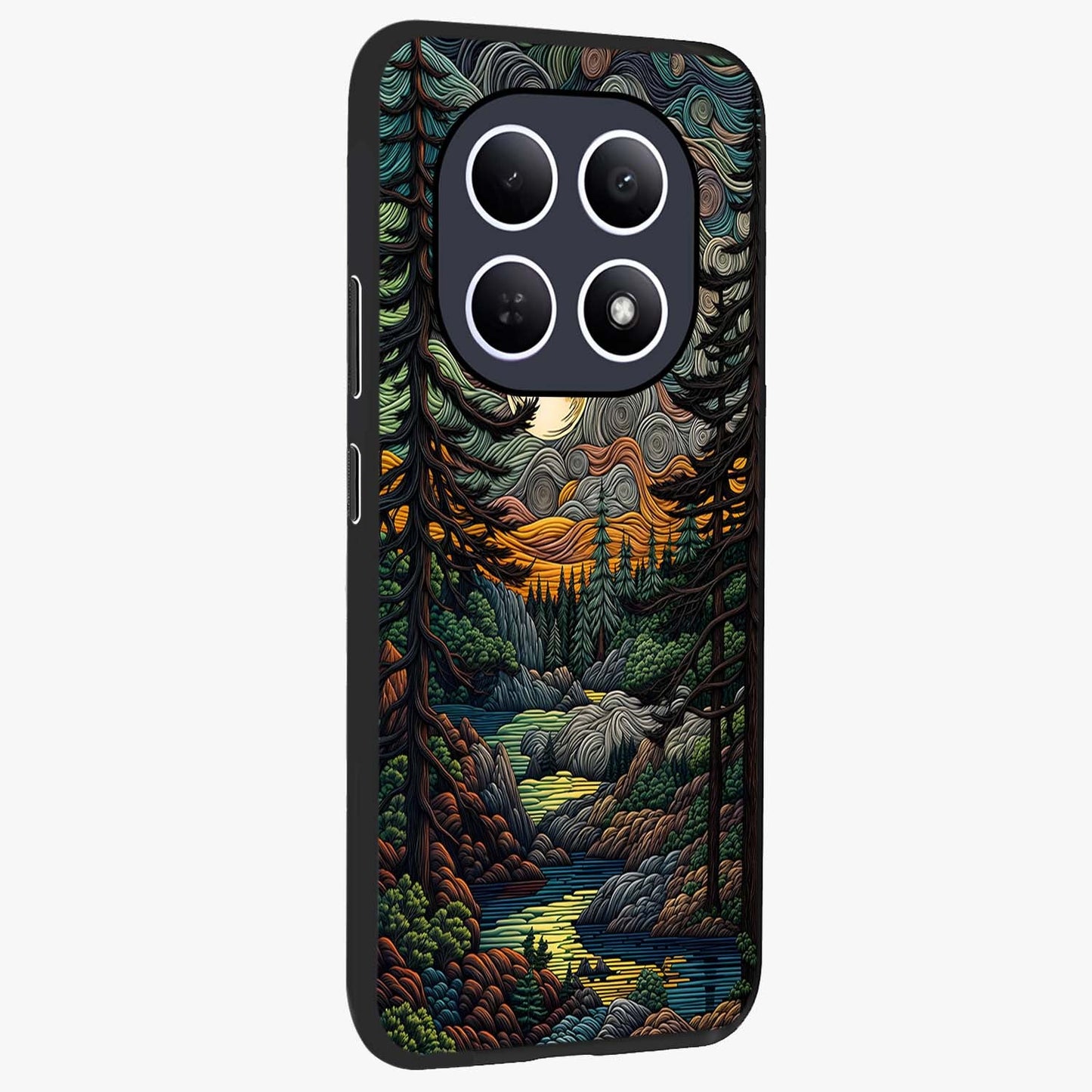 Moonlight Forest Dream Glass Case upright view showcasing magical forest artwork with calm night theme.