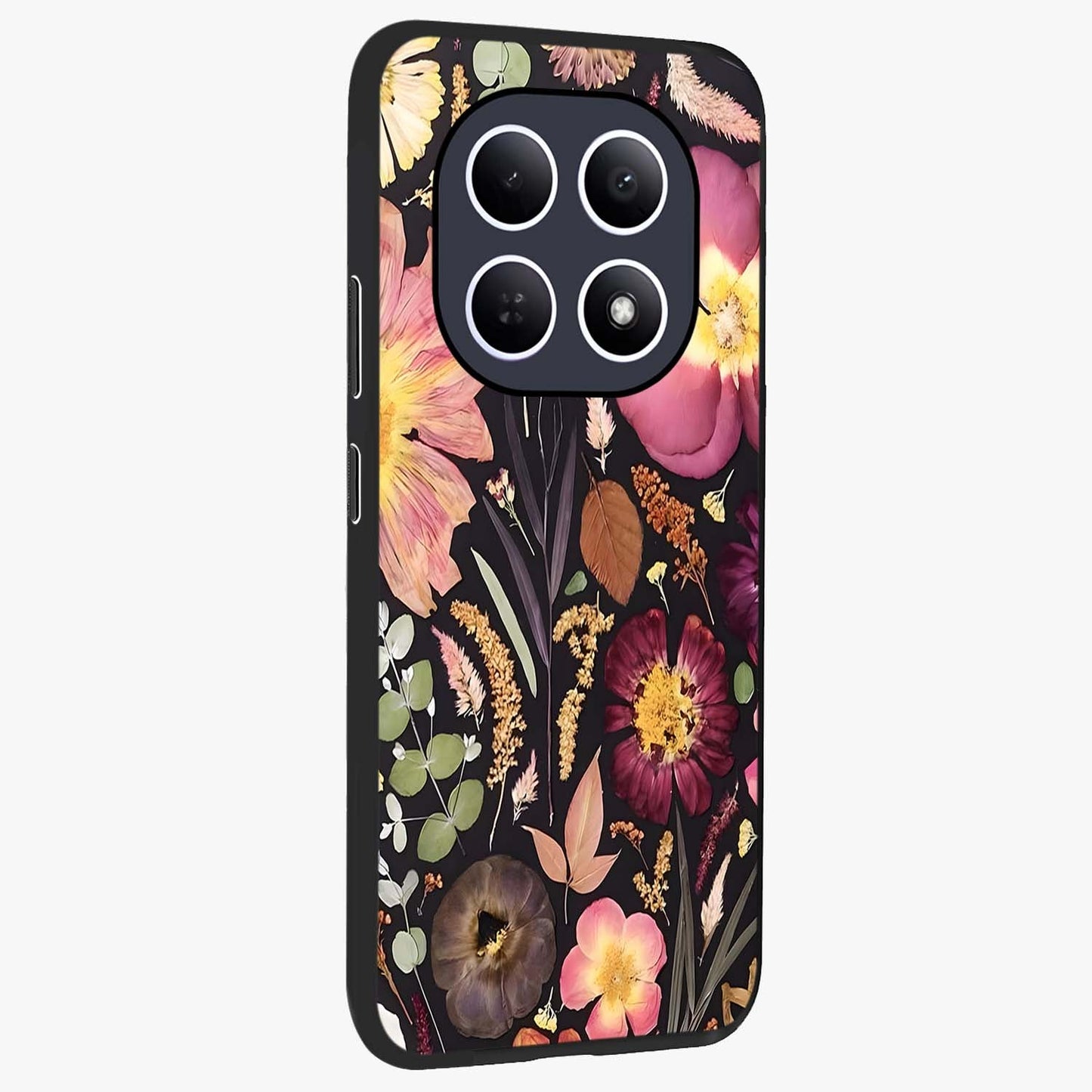 Petal Dream Tapestry Glass Case upright view showcasing detailed floral tapestry artwork with artistic nature theme.