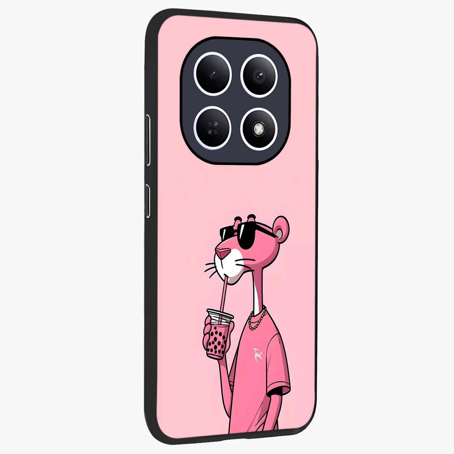 Pink Panther Glass Case upright view showcasing fun animated artwork with stylish retro cartoon theme.