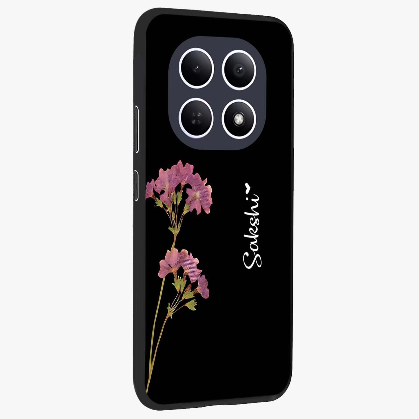 Riching Lavender Flower Custom Name Glass Case upright view showcasing elegant lavender floral artwork with personalized aesthetic.