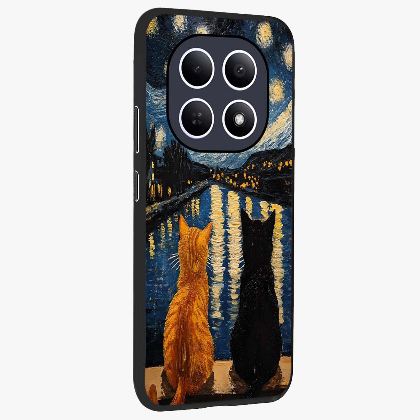 Starry River Cats Glass Case upright view showcasing adorable cat artwork with magical river and stars theme.