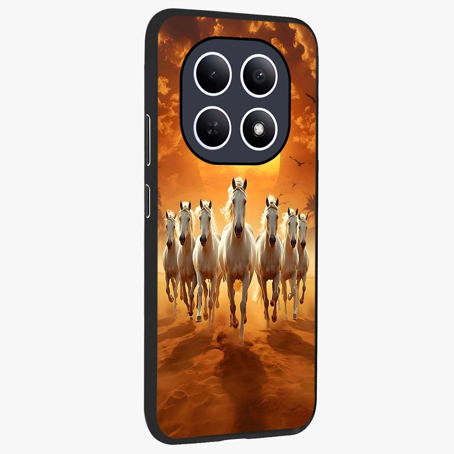 Wild Sunset Majesty Glass Case upright view showcasing dramatic sunset artwork with bold nature theme.