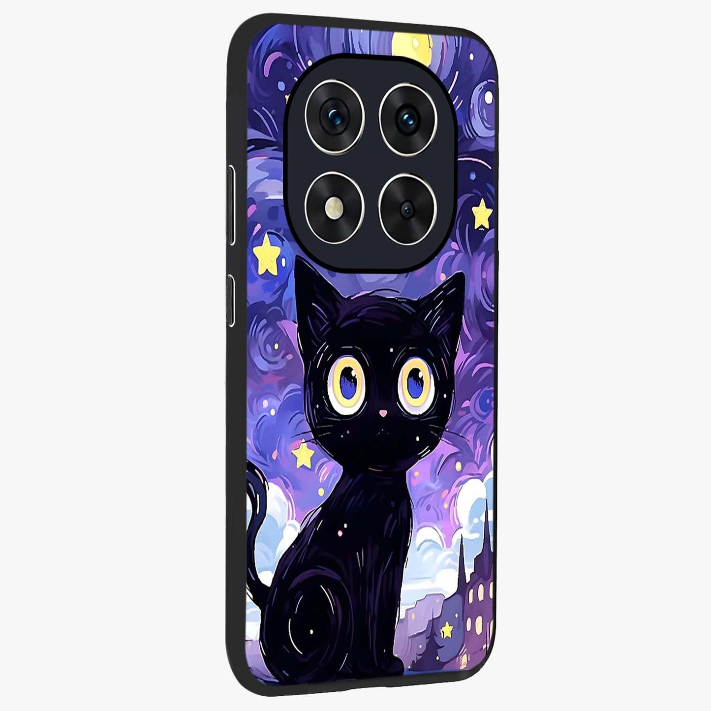 Abstract Cat Art Glass Case upright view showcasing creative feline illustration and aesthetic artistic style.