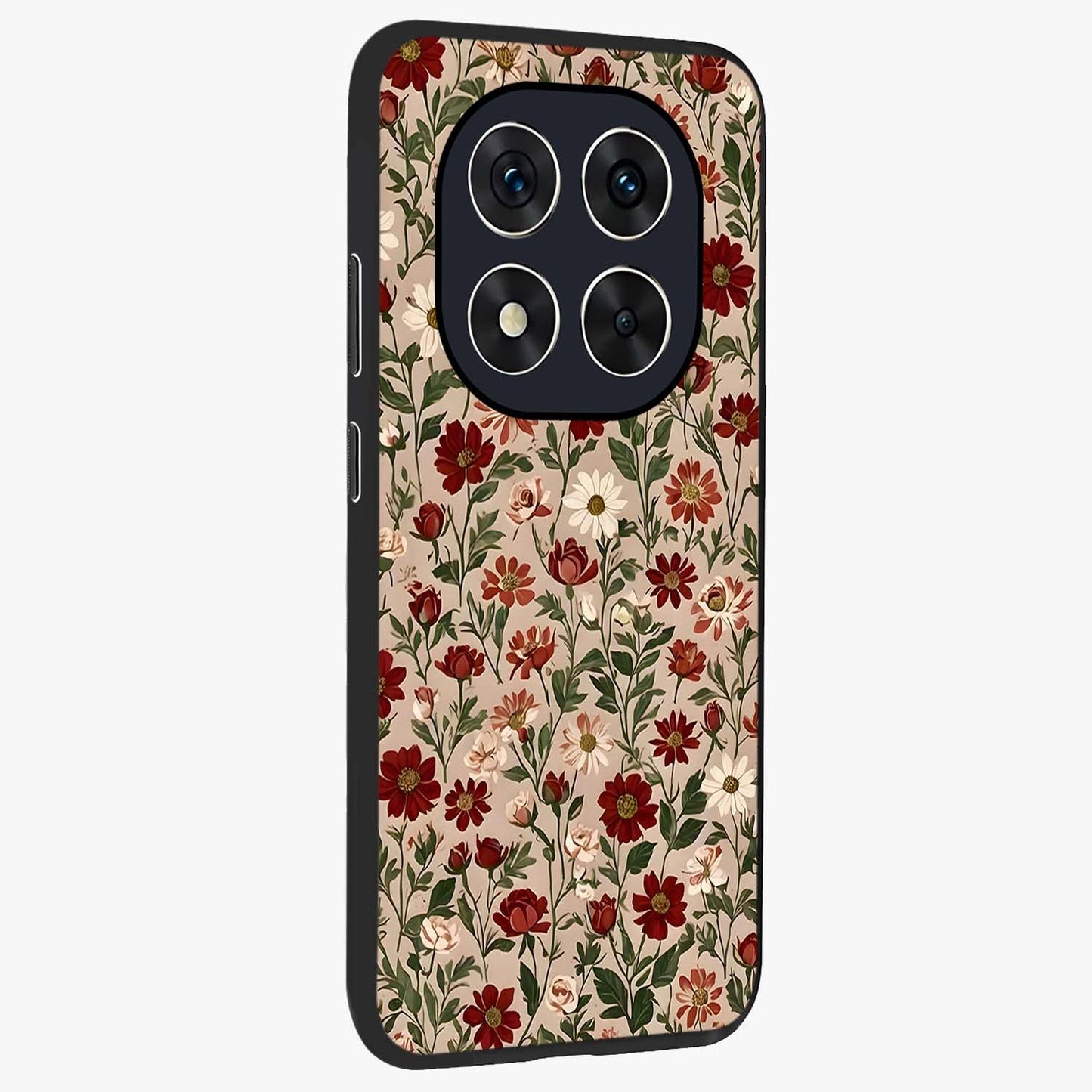 Biege Flower With Leaf Glass Case upright view showcasing delicate beige flower illustration with clean botanical style.