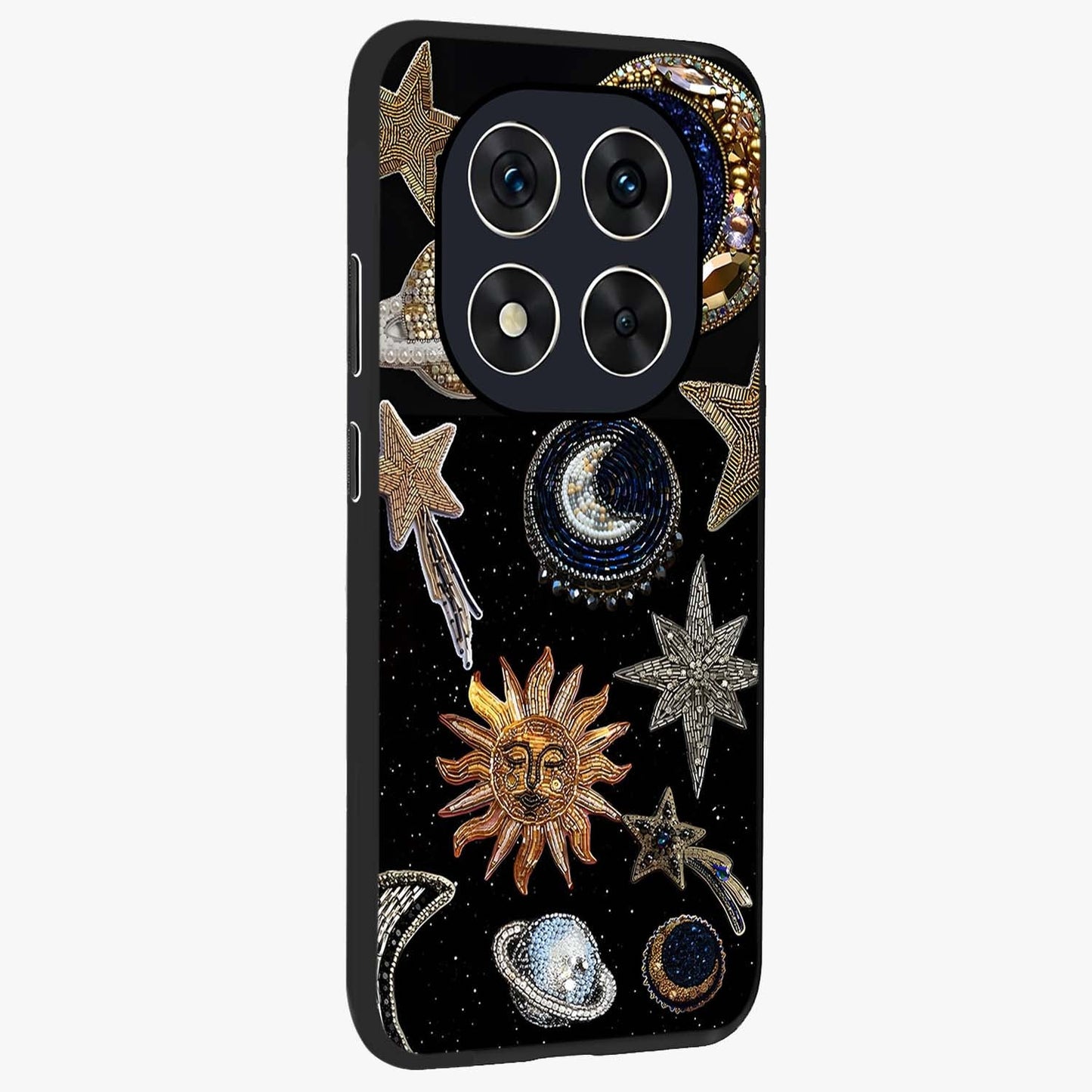 Celestial Gem Constellations Glass Case upright view showcasing cosmic constellation artwork with celestial aesthetic style.