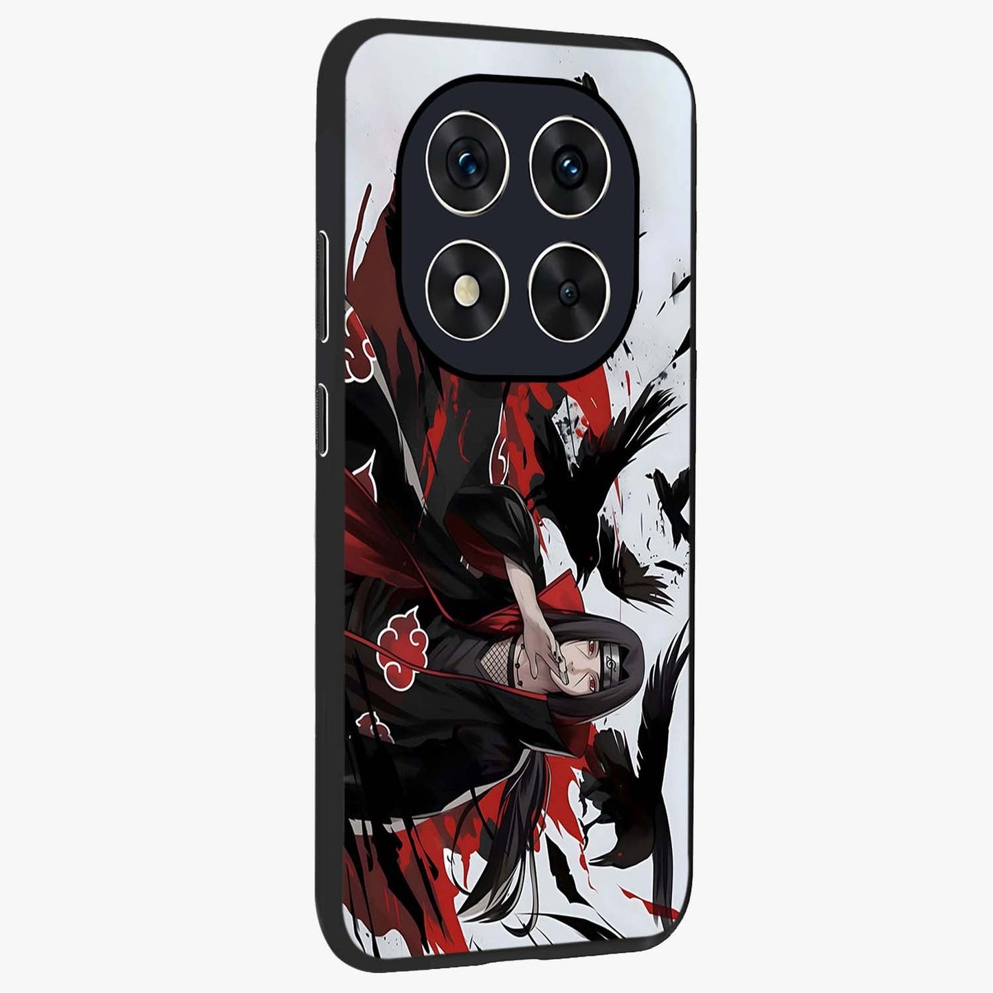 Crimson Crow Illusion Glass Case upright view showcasing striking crow illusion artwork with intense crimson theme.