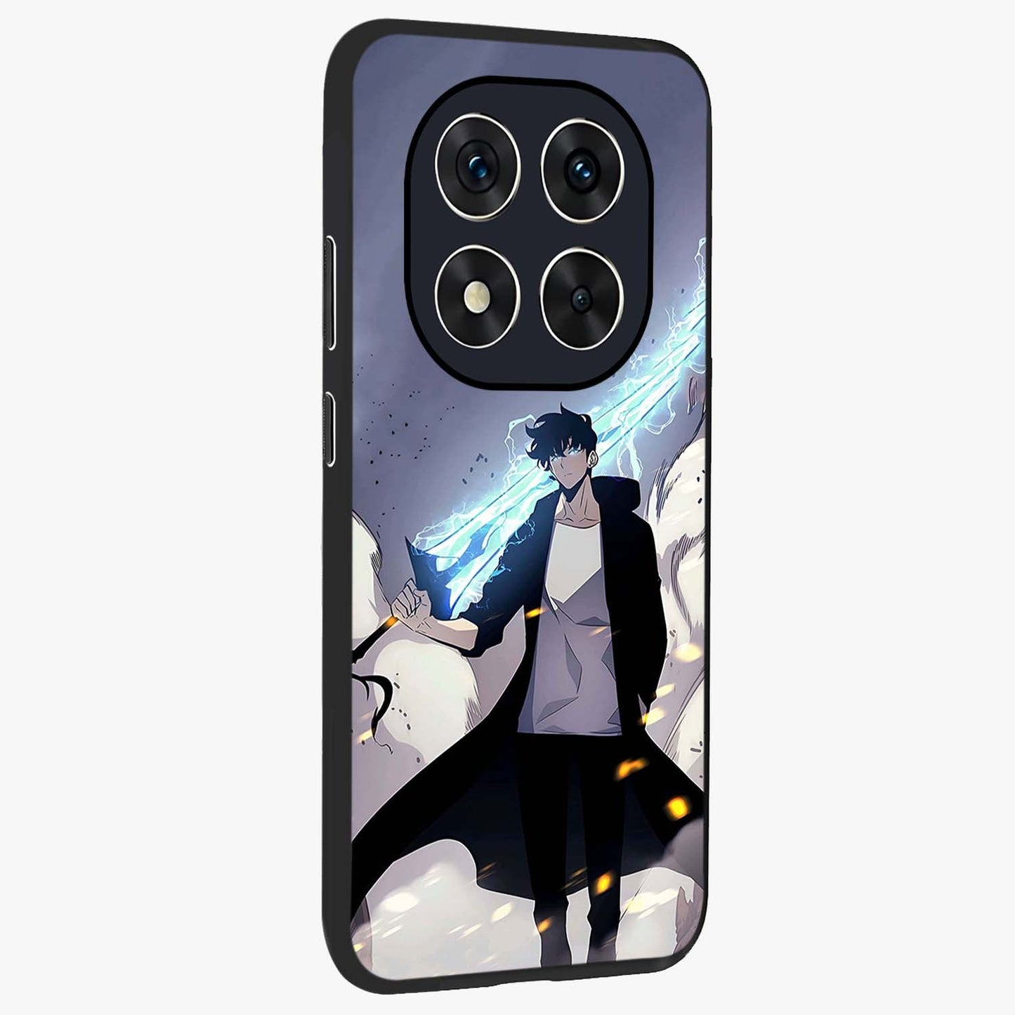 Dark Lightning Anime Warrior Glass Case upright view showcasing dramatic warrior artwork with dark lightning aesthetic.