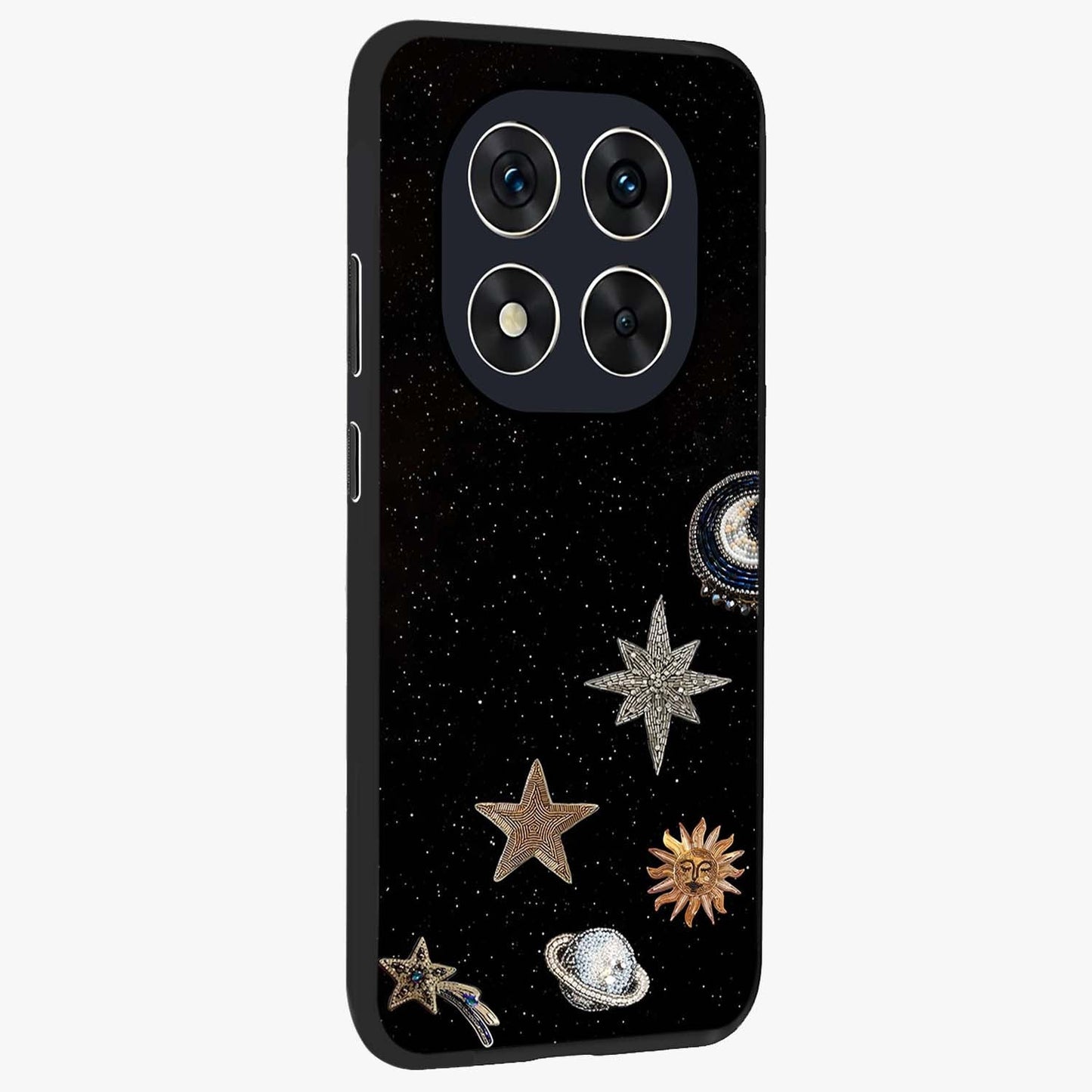 Galactic Charm Glow Glass Case upright view showcasing glowing cosmic charm artwork with magical celestial style.