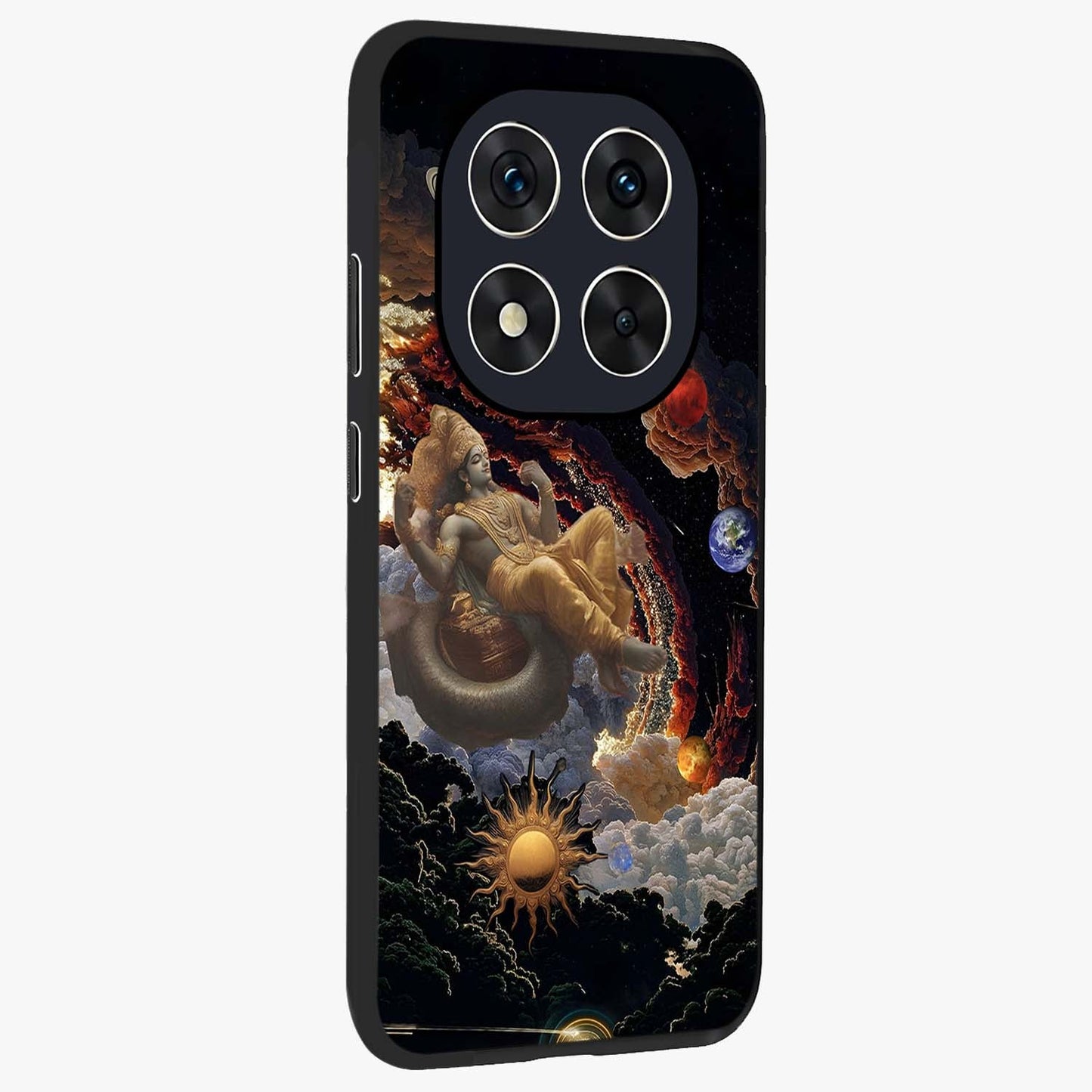 Galactic Divine God Glass Case upright view showcasing mystical divine artwork with dramatic cosmic theme.