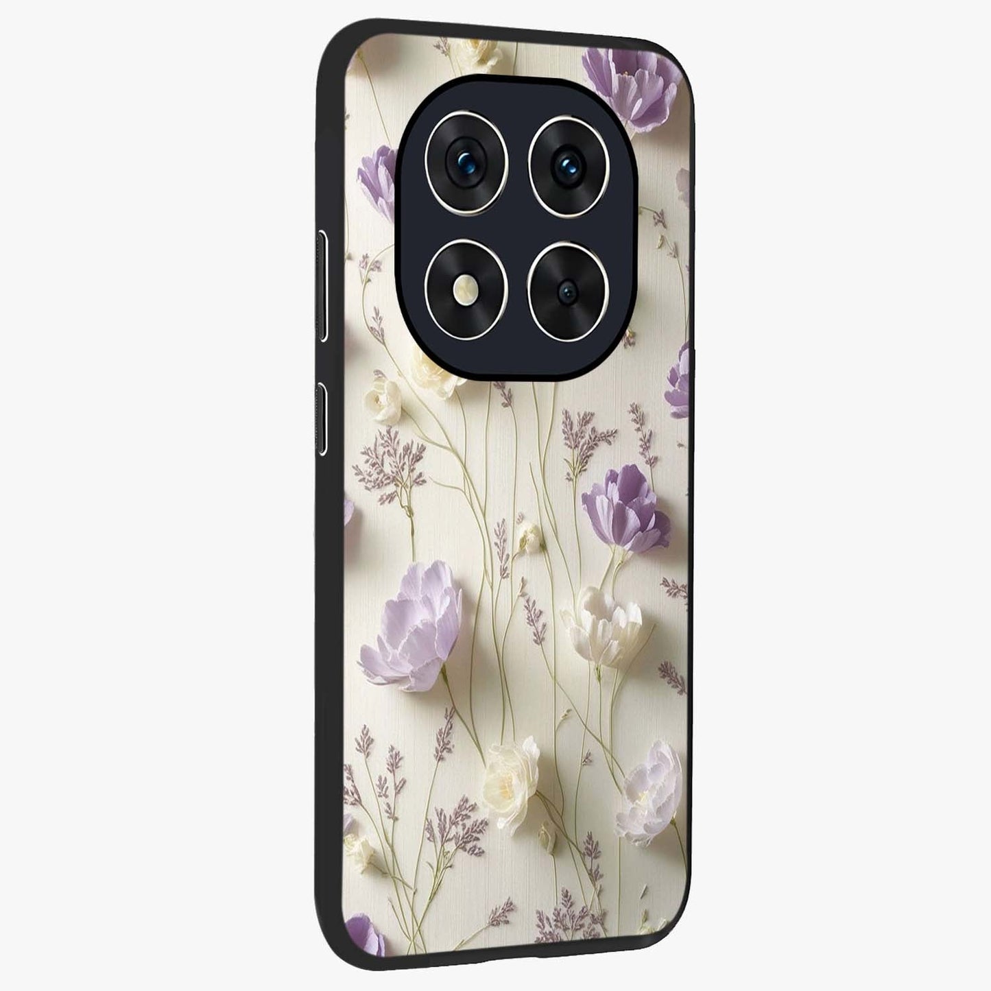 Lilac Breeze Harmony Glass Case upright view showcasing delicate lilac artwork with peaceful floral theme.