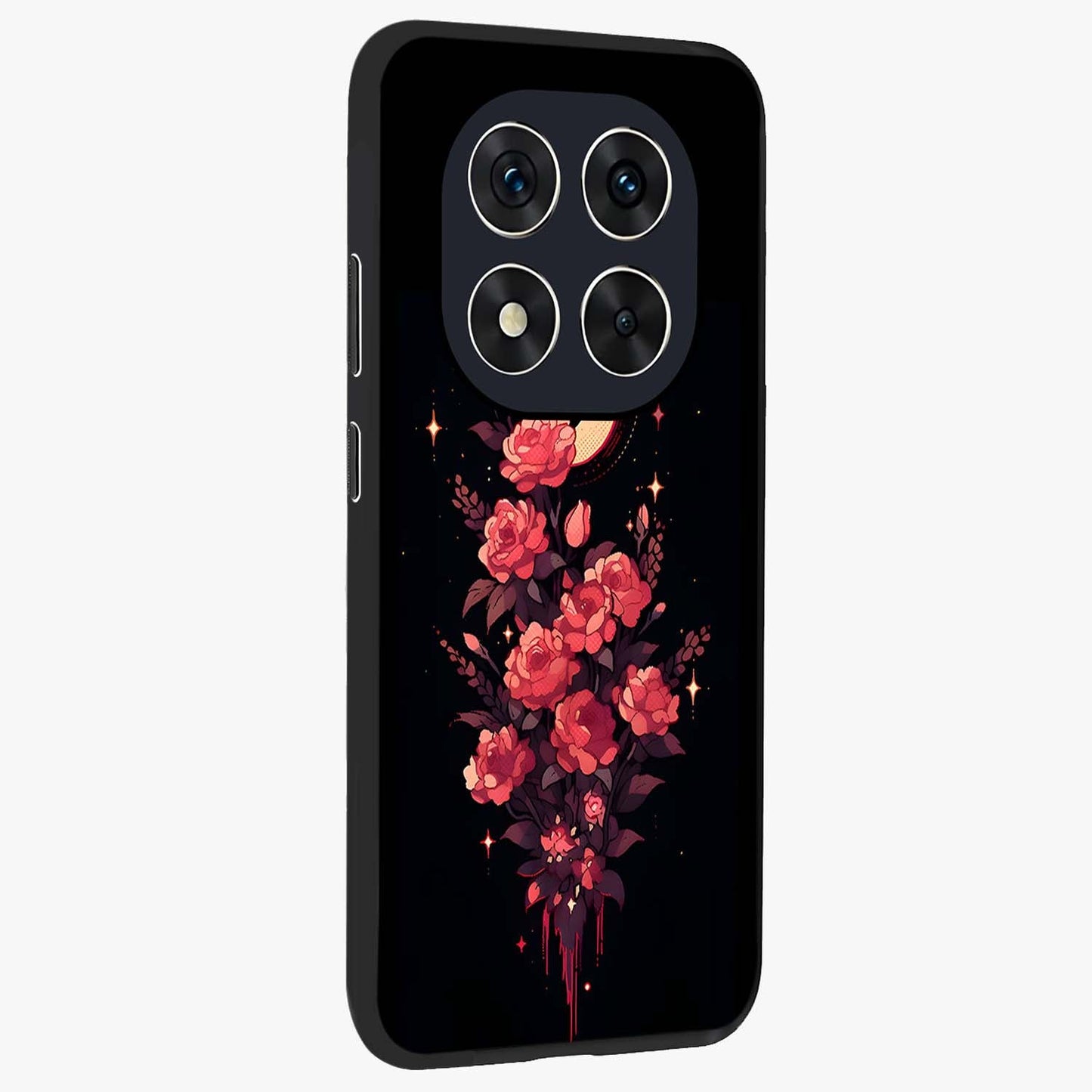 Moonlit Floral Elegance Glass Case upright view showcasing delicate floral artwork with refined night inspired theme.