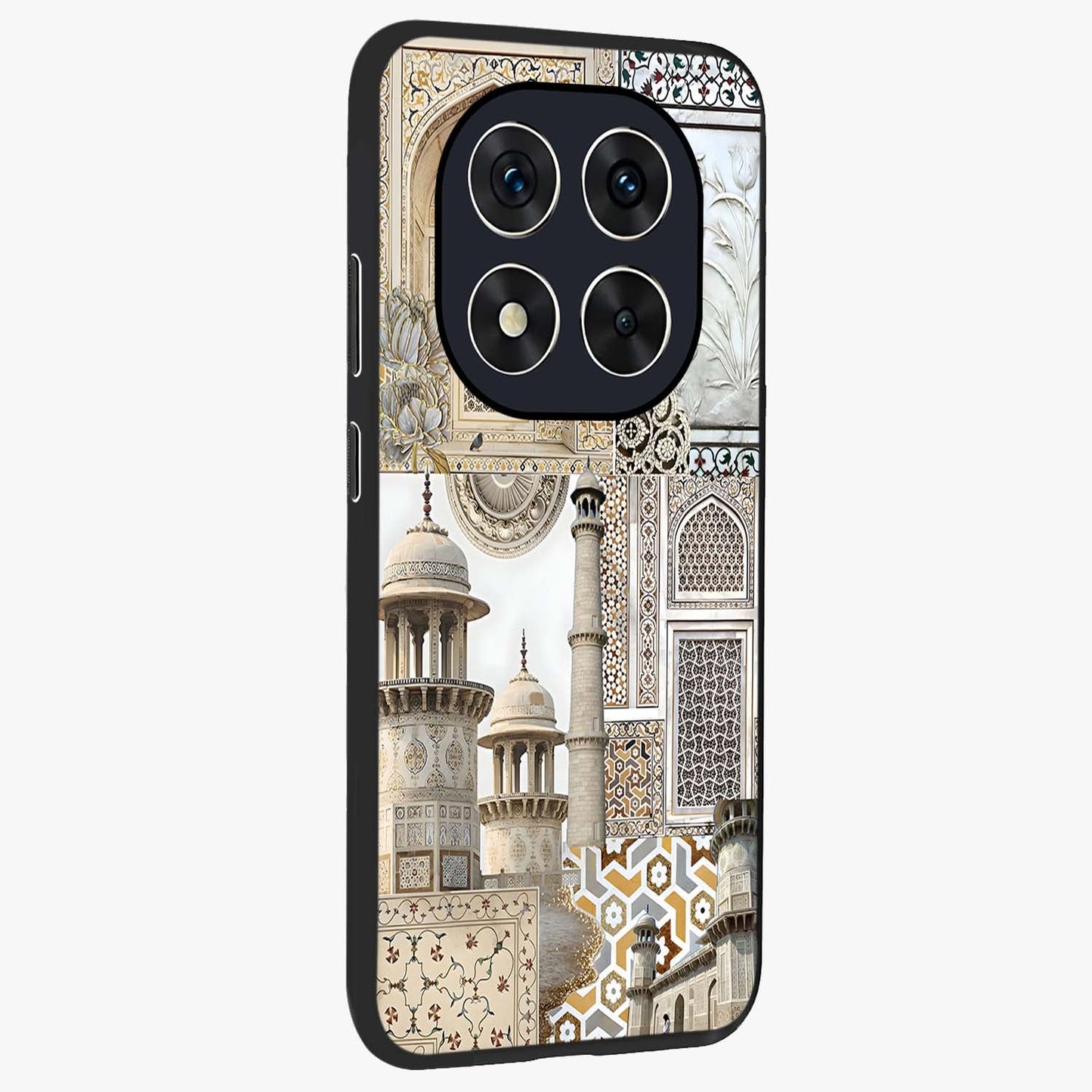 Mughal Marble Legacy Glass Case upright view showcasing ornate Mughal design with luxurious traditional theme.