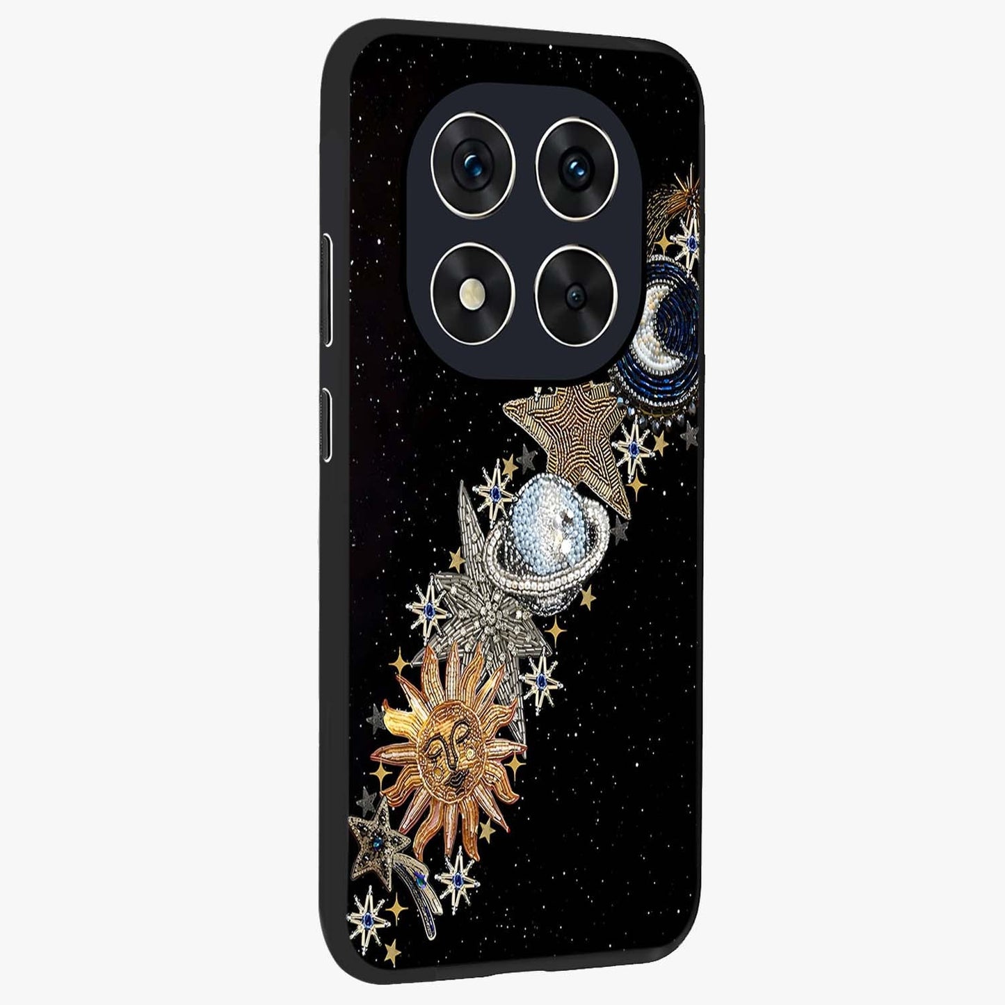 Pearls Universe Object Glass Case upright view showcasing decorative pearl themed artwork with cosmic elegance.