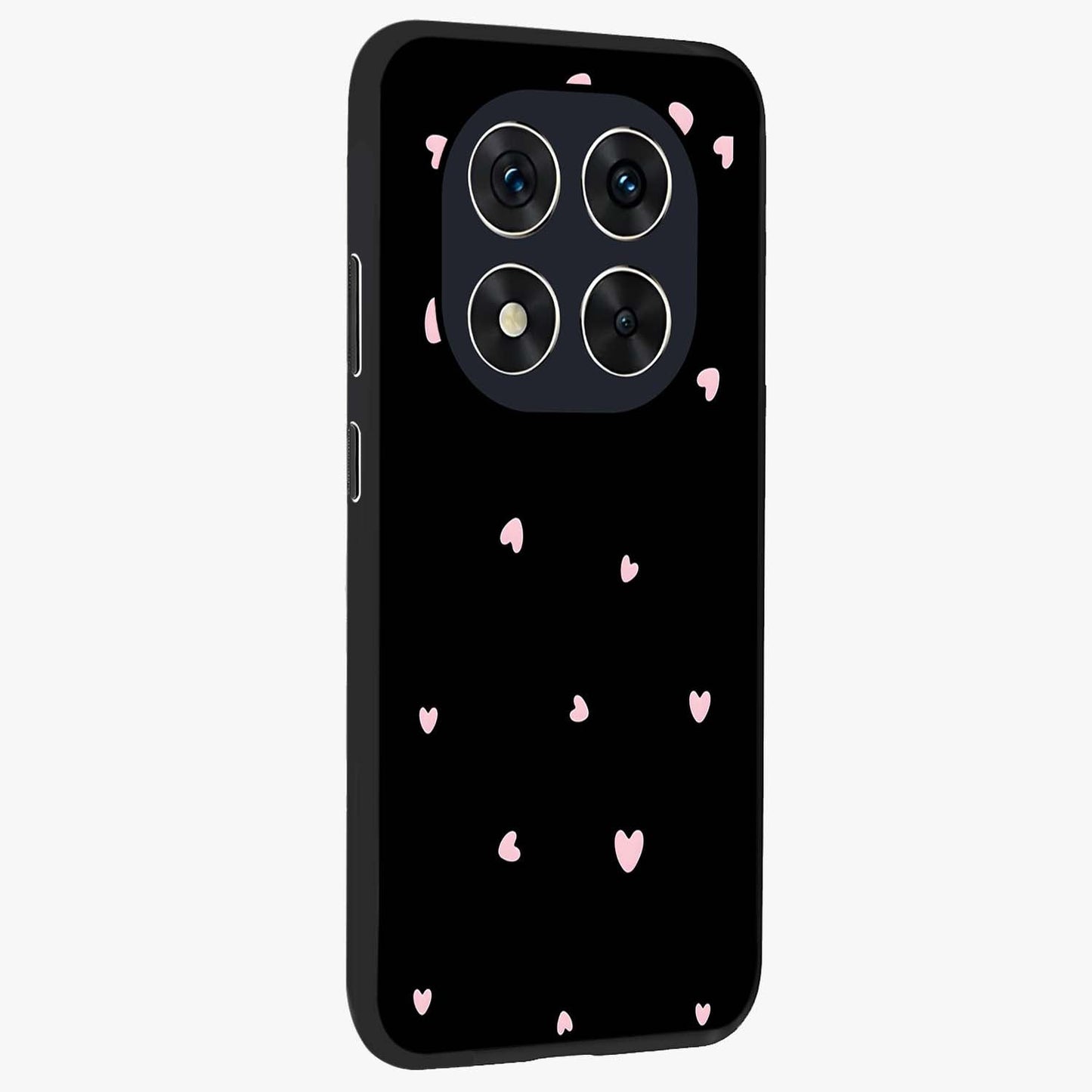 Pink Love Drops Glass Case upright view showcasing charming heart drop artwork with romantic playful theme.