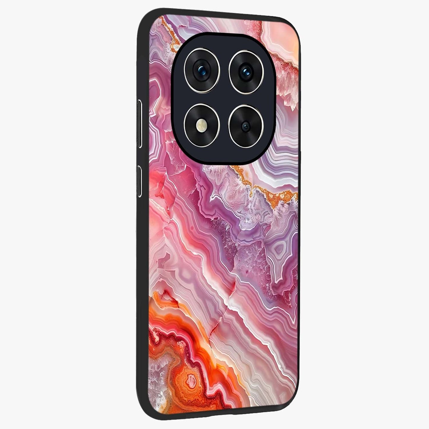 Rose Quartz Marble Glass Case upright view showcasing decorative marble artwork with luxurious pastel theme.