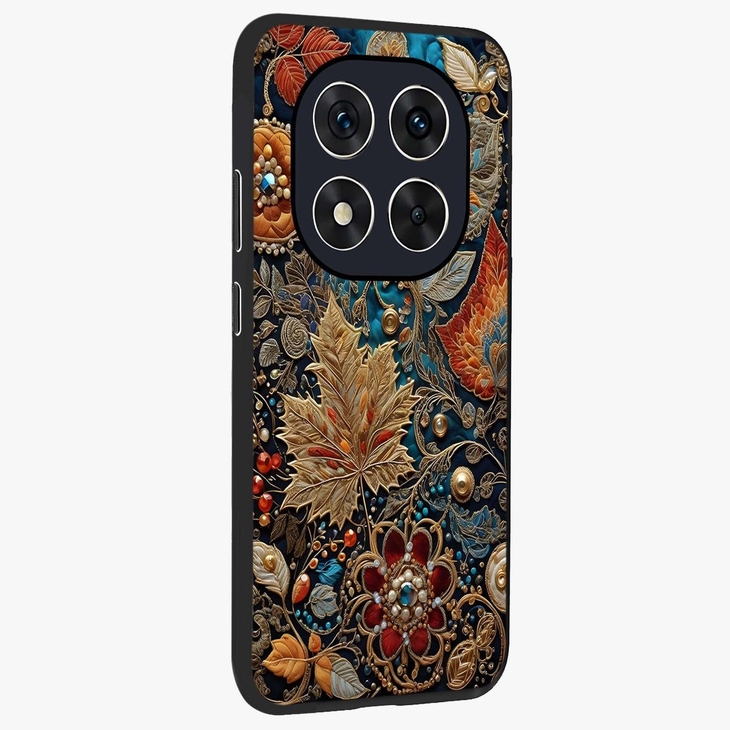 Royal Jewel Garden Glass Case upright view showcasing rich floral artwork with luxurious garden theme.