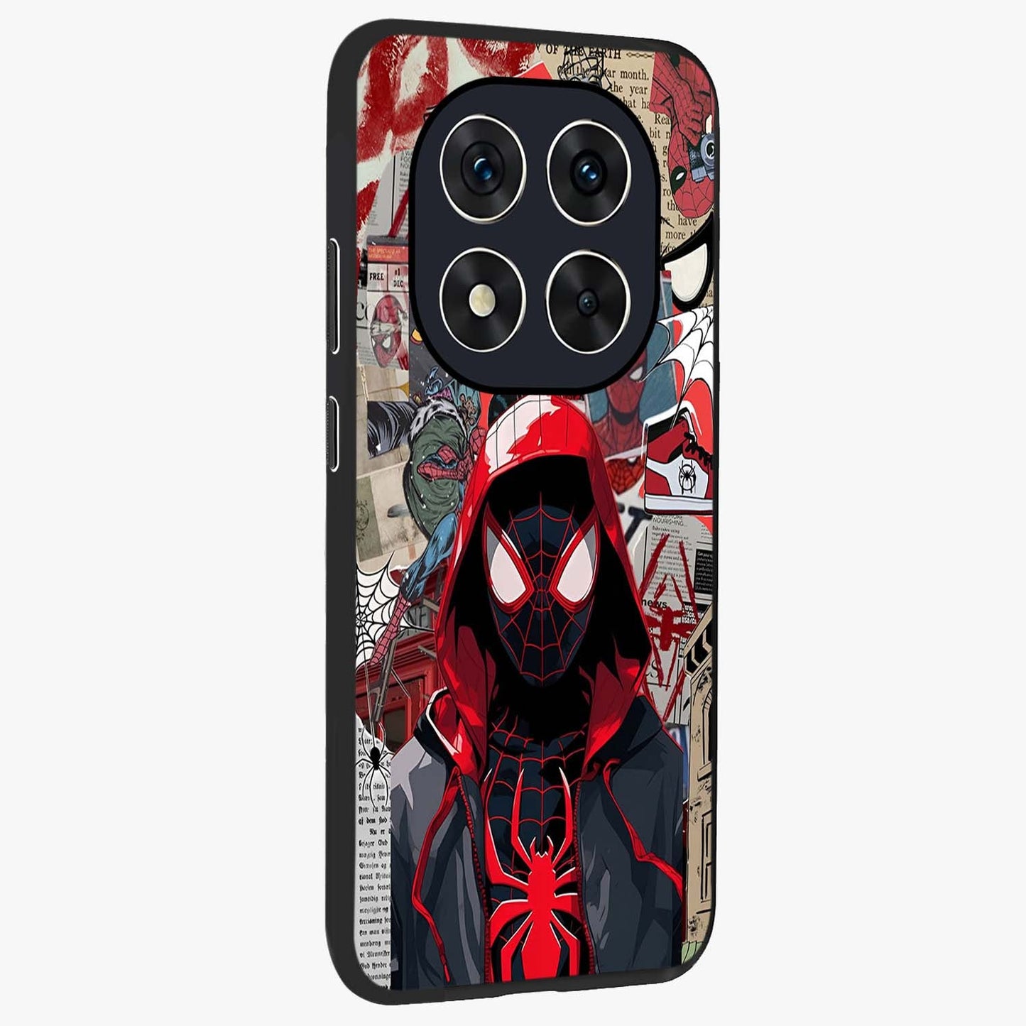 Spider Collage Street Glass Case upright view showcasing bold superhero artwork with urban street theme.