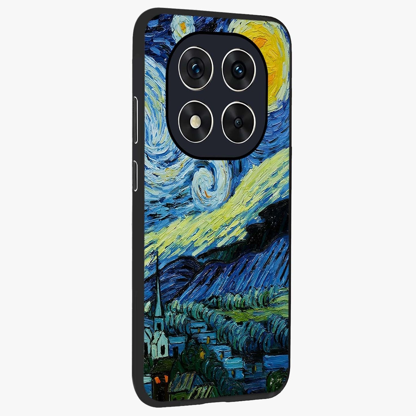 Van Gogh Art Glass Case upright view showcasing expressive painting style artwork with timeless artistic theme.