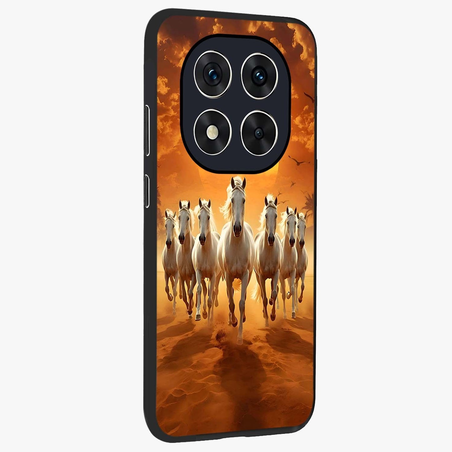 Wild Sunset Majesty Glass Case upright view showcasing dramatic sunset artwork with bold nature theme.