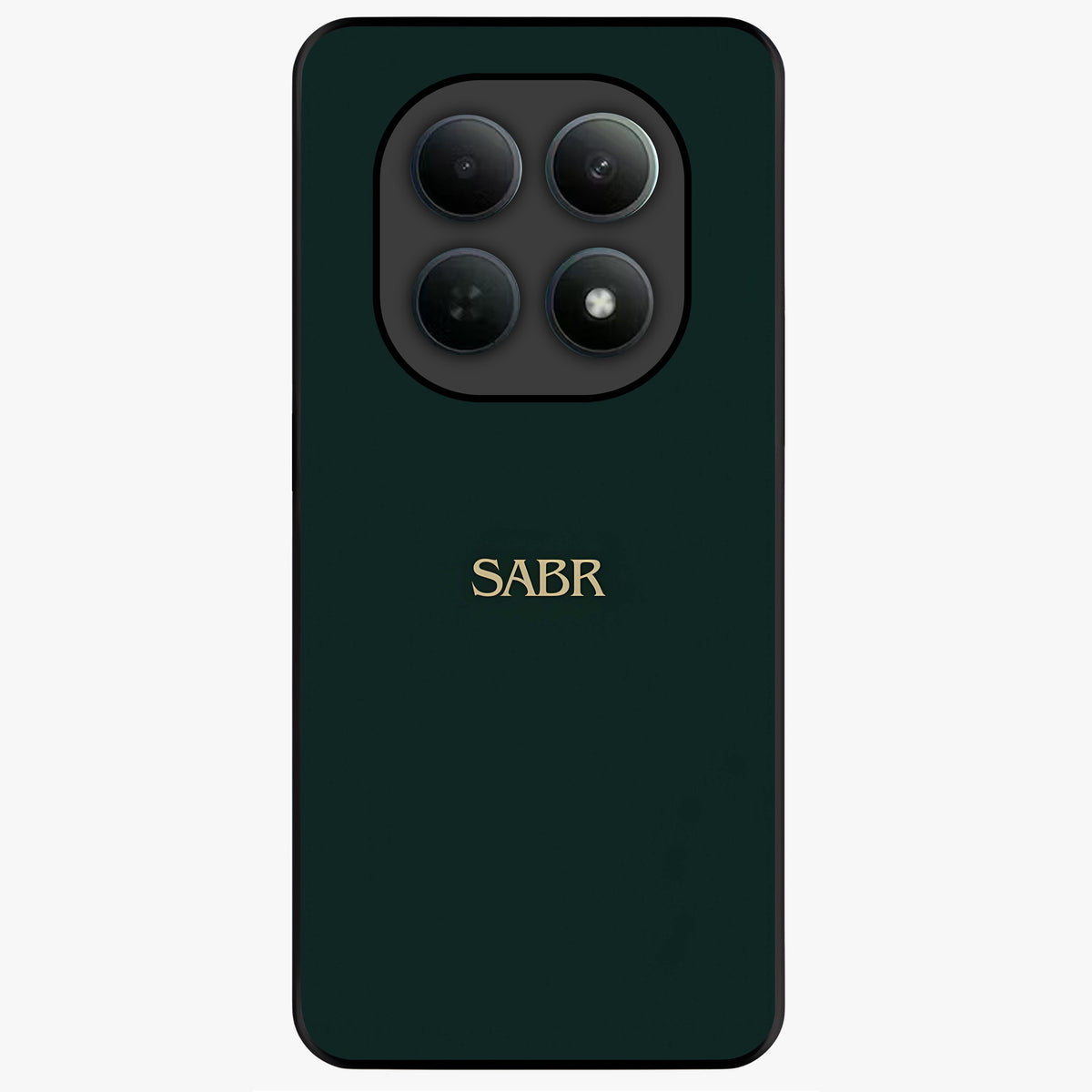 Sabr Minimal Patience Glass Case showing flat back view with minimalist typography artwork and glossy glass finish.
