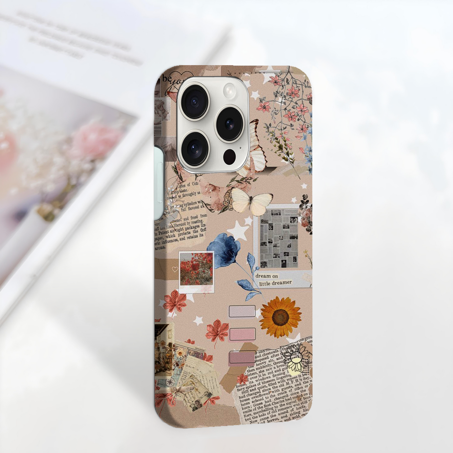 Aesthetic Butterfly Bloom Journal Slim Hard Case Cover Custom Name With Same Design Holder