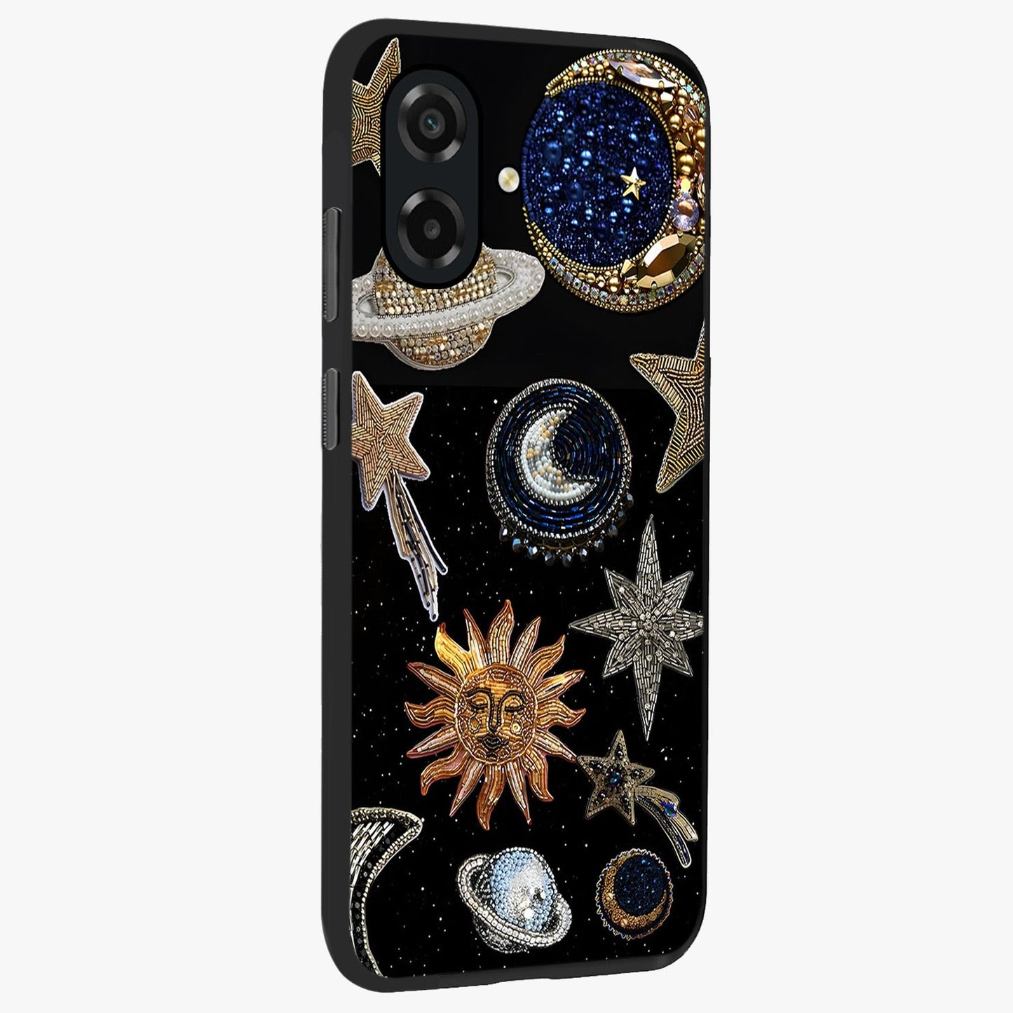 Celestial Gem Constellations Glass Case upright view showcasing cosmic constellation artwork with celestial aesthetic style.