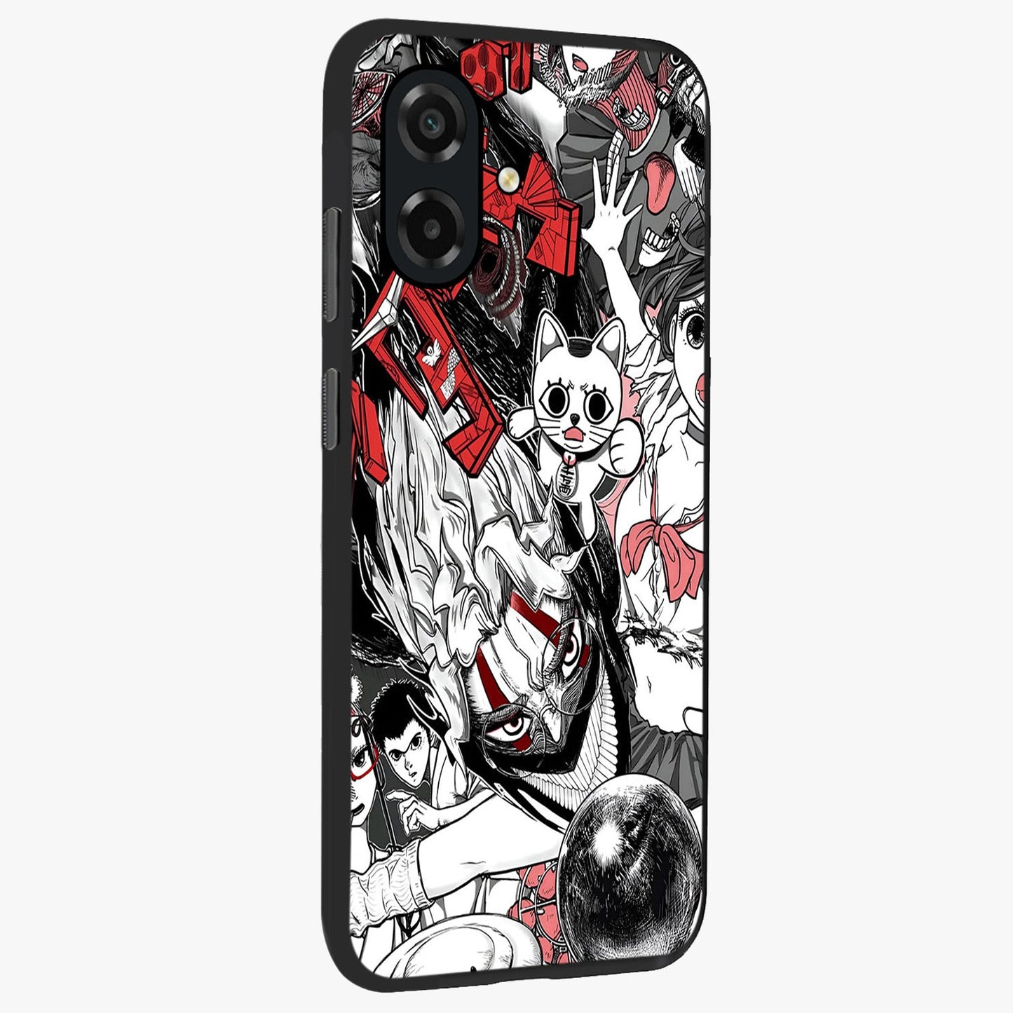 Crimson Chaos Panel Glass Case upright view showcasing intense crimson artwork with dramatic aesthetic style.