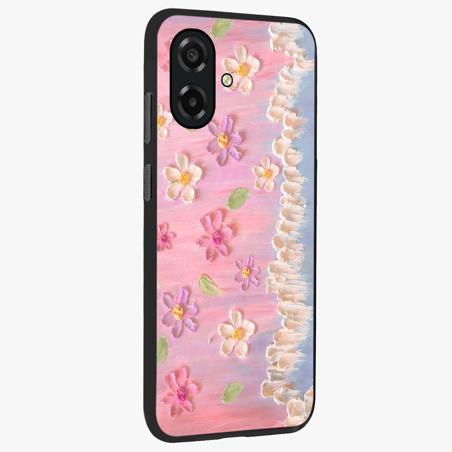 Dreamy Painted Garden Glass Case upright view showcasing vibrant floral garden artwork with artistic nature theme.