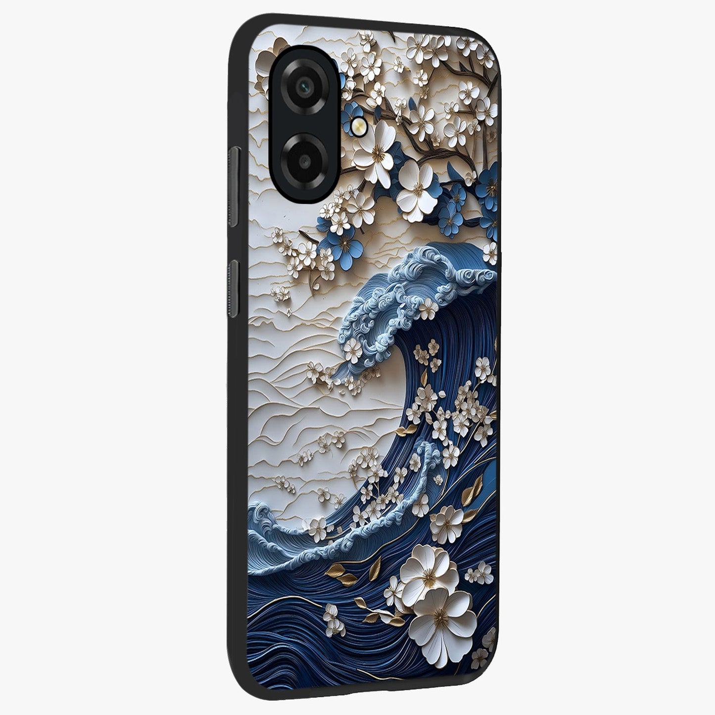 Floral Wave Origami Glass Case upright view showcasing creative floral origami artwork with artistic decorative theme.