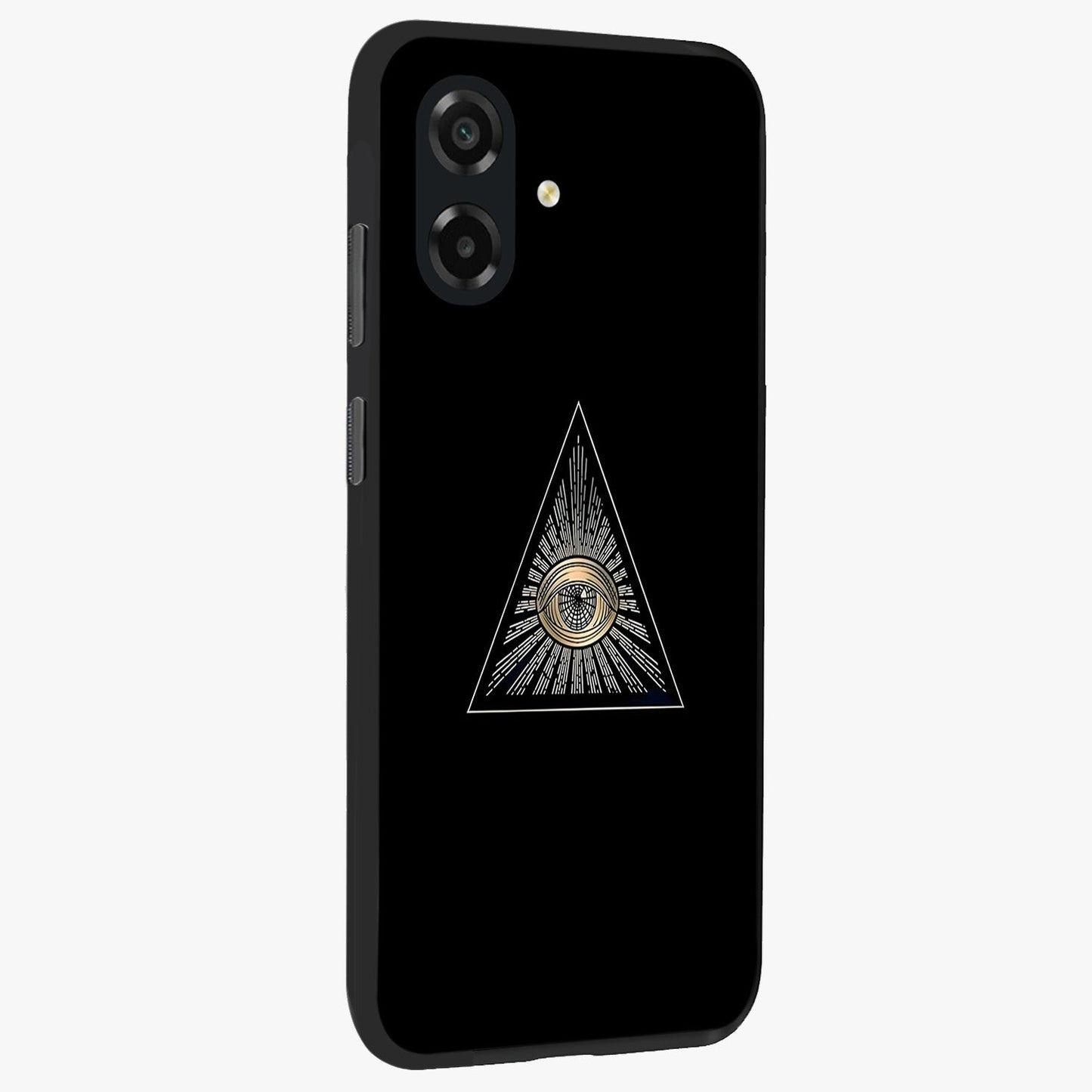 Illuminati Evil Glass Case upright view showcasing striking illuminati artwork with mysterious symbolic theme.