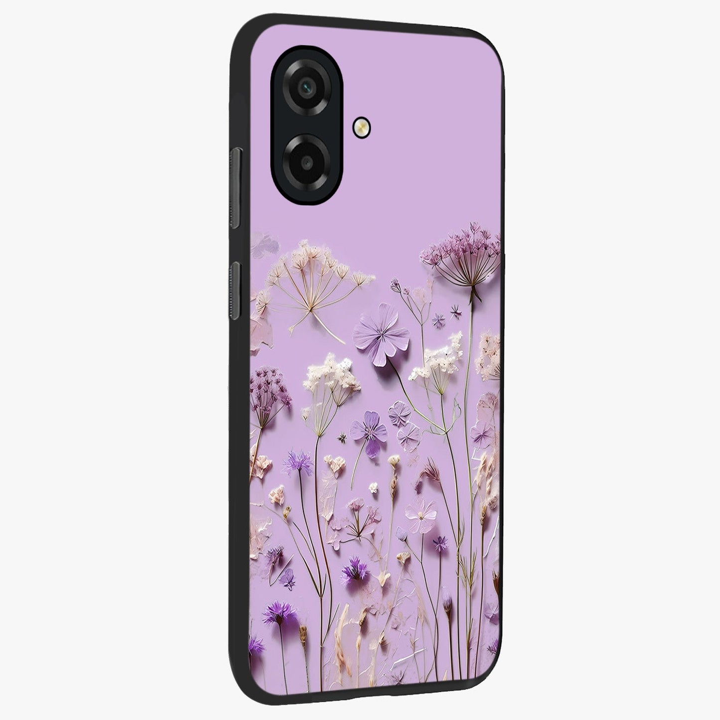 Lavender Blossom Dream Glass Case upright view showcasing delicate lavender blossom artwork with peaceful floral theme.