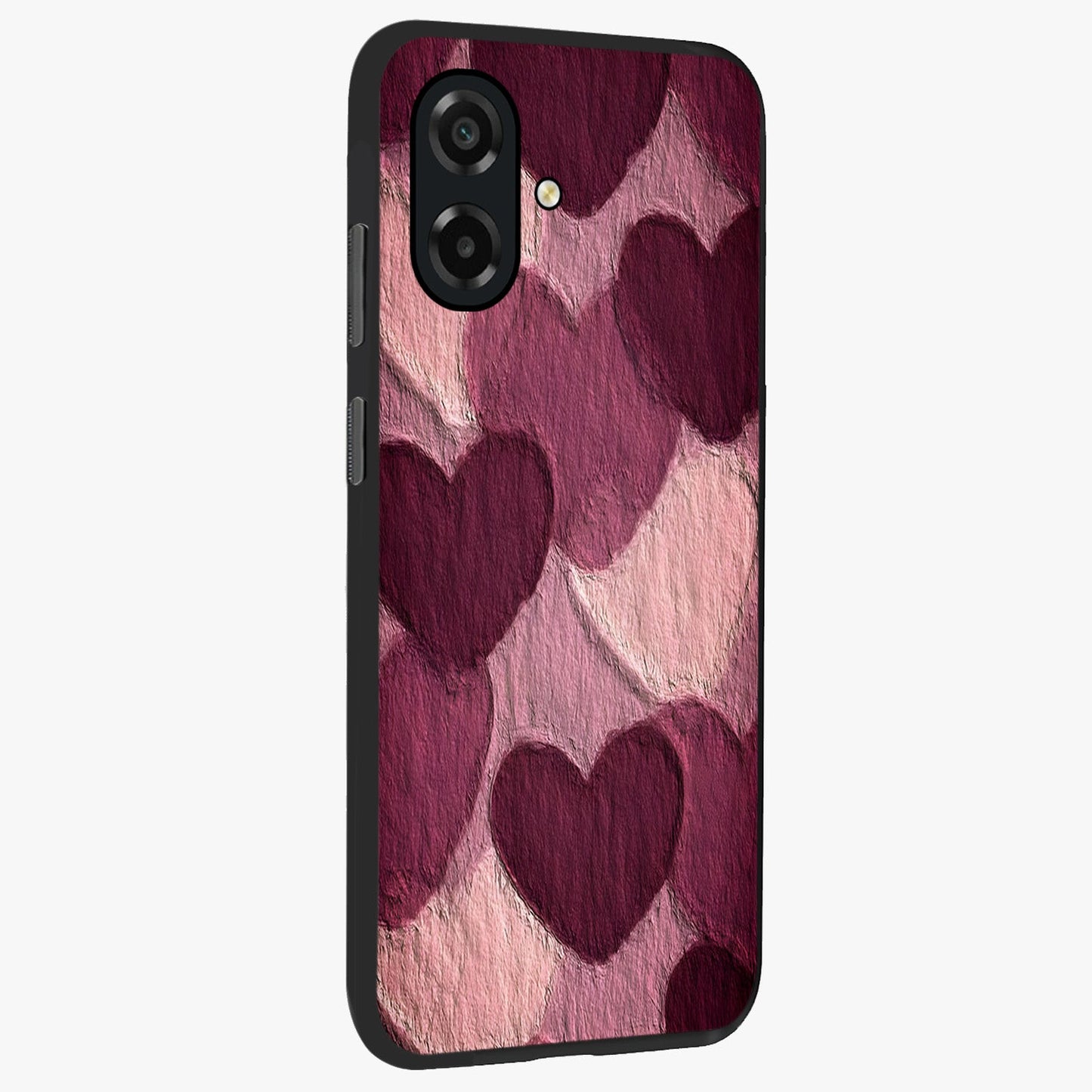 Layered Paper Hearts Glass Case upright view showcasing decorative layered heart artwork with sweet love theme.