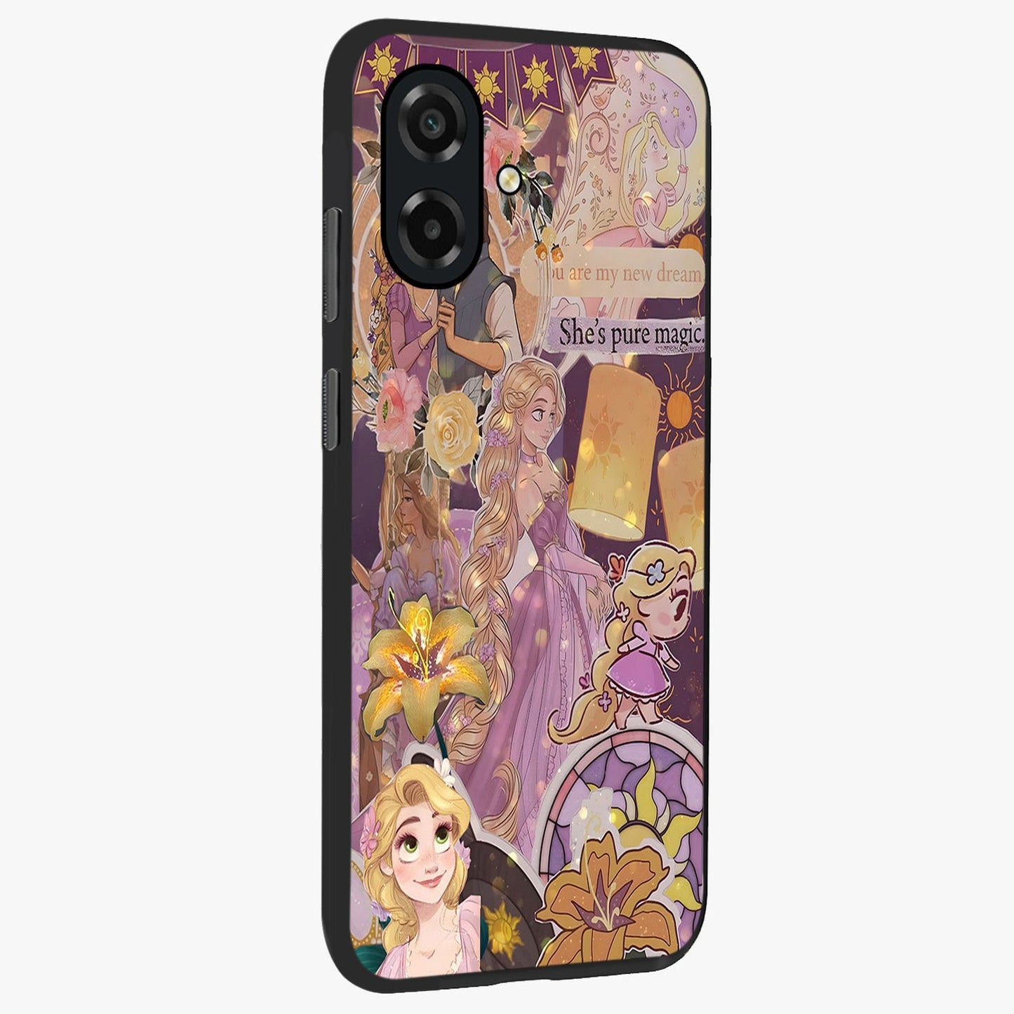 Magical Tangled Dream Glass Case upright view showcasing enchanting artistic artwork with dreamy fantasy theme.