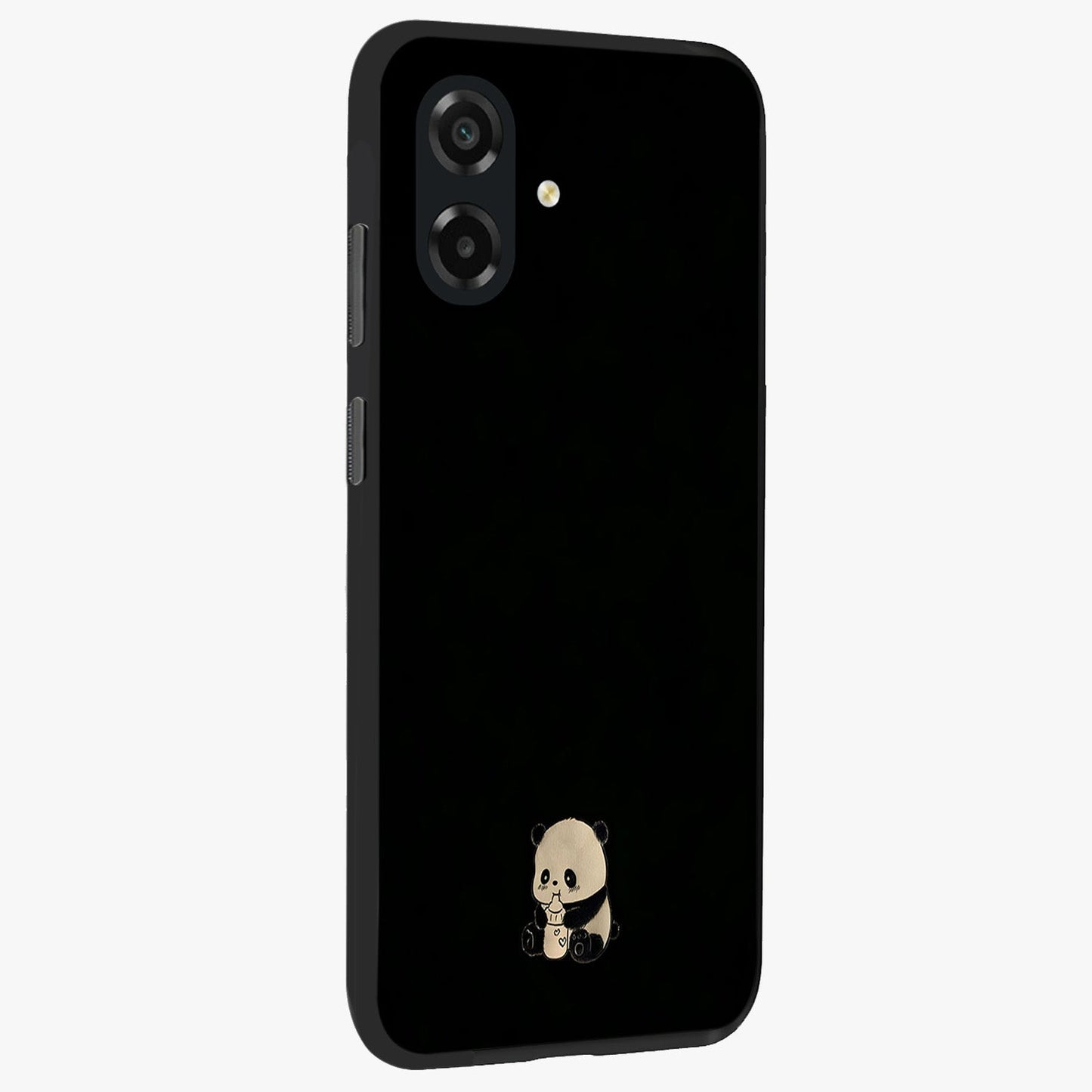 Midnight Panda Love Glass Case upright view showcasing charming panda artwork with playful romantic theme.