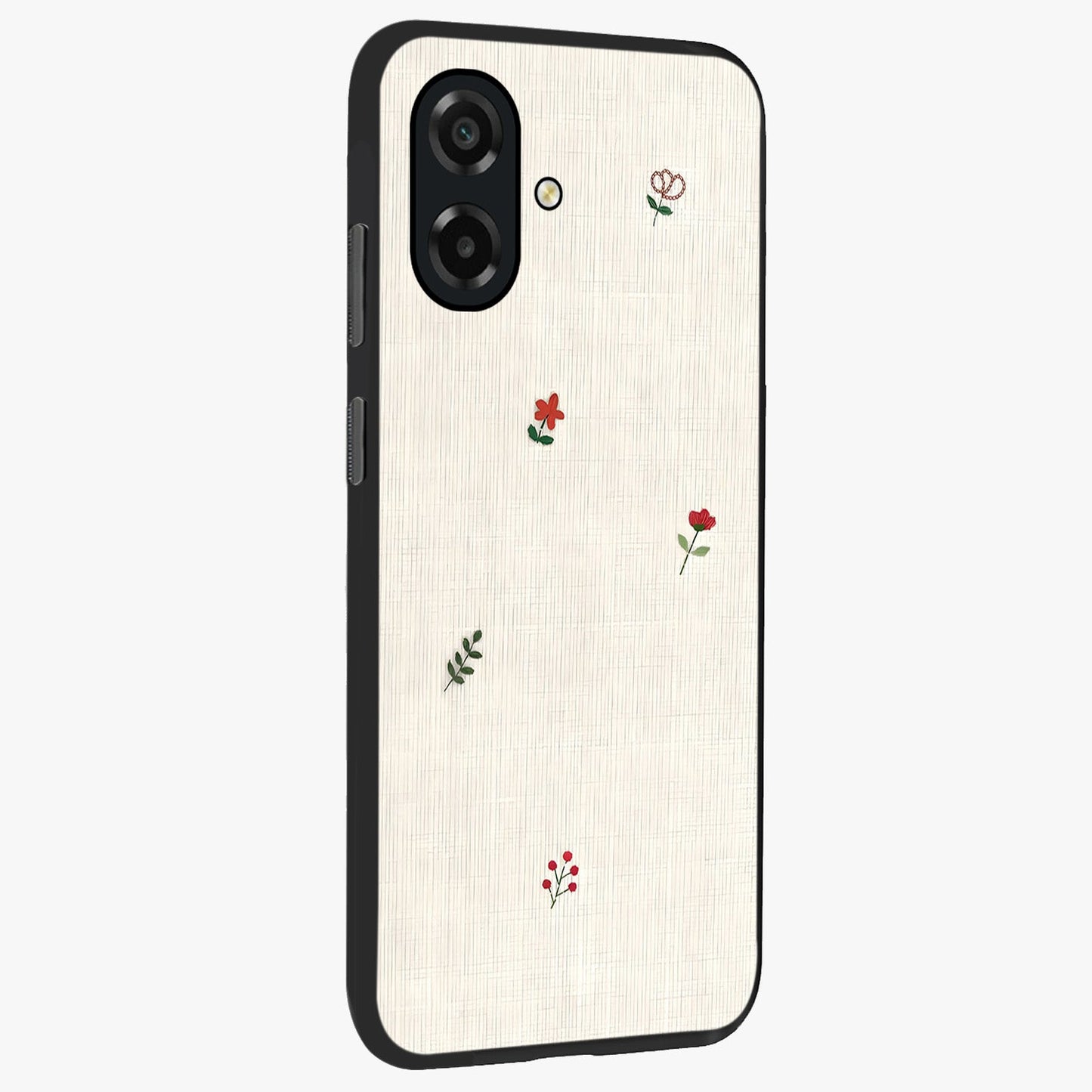 Minimalistic Blue With White Flower Pattern Glass Case upright view showcasing clean white flower artwork with calming blue theme.