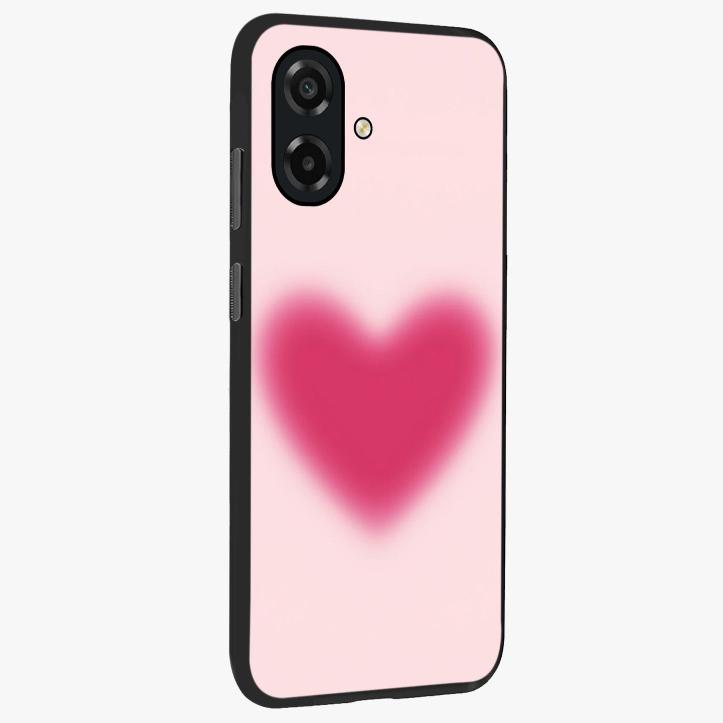 Pink Aura Heart Glass Case upright view showcasing romantic heart artwork with soft pastel theme.