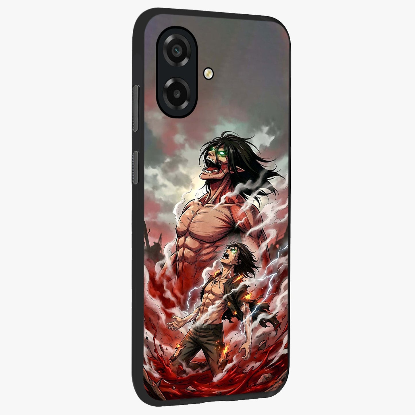 Titan Awakening Fury Glass Case upright view showcasing intense titan artwork with epic fantasy theme.