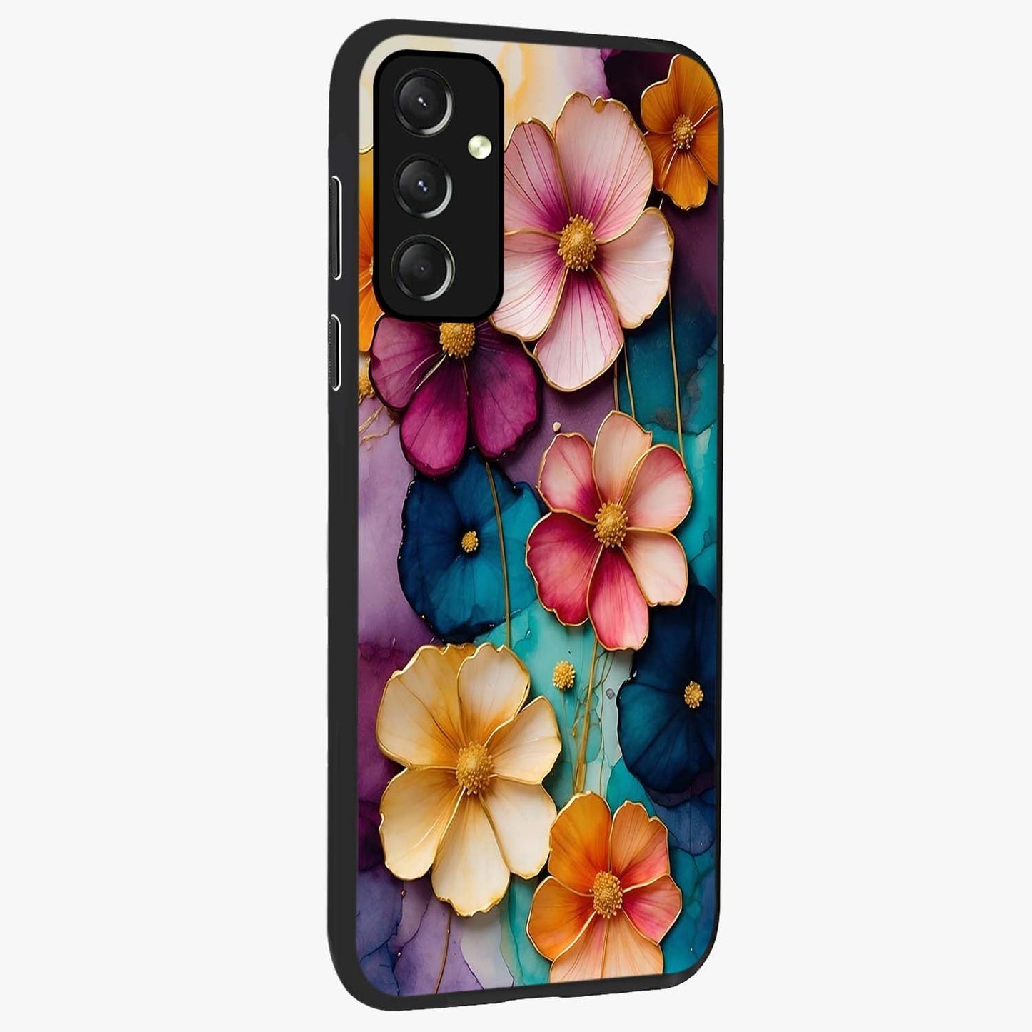 Artlyn Grace Flower Pattern Glass Case upright view showcasing graceful floral artwork with aesthetic botanical style.