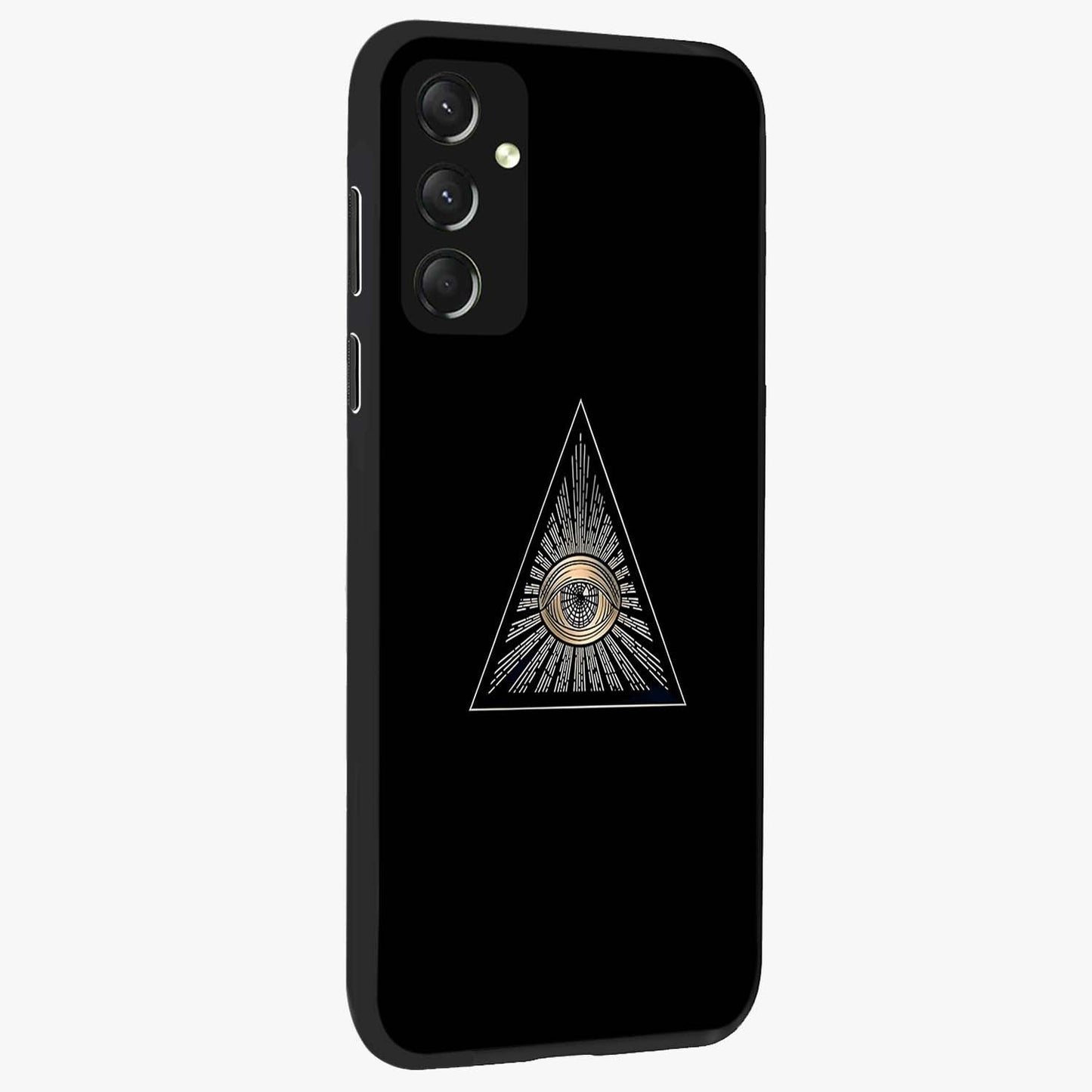 Illuminati Evil Glass Case upright view showcasing striking illuminati artwork with mysterious symbolic theme.