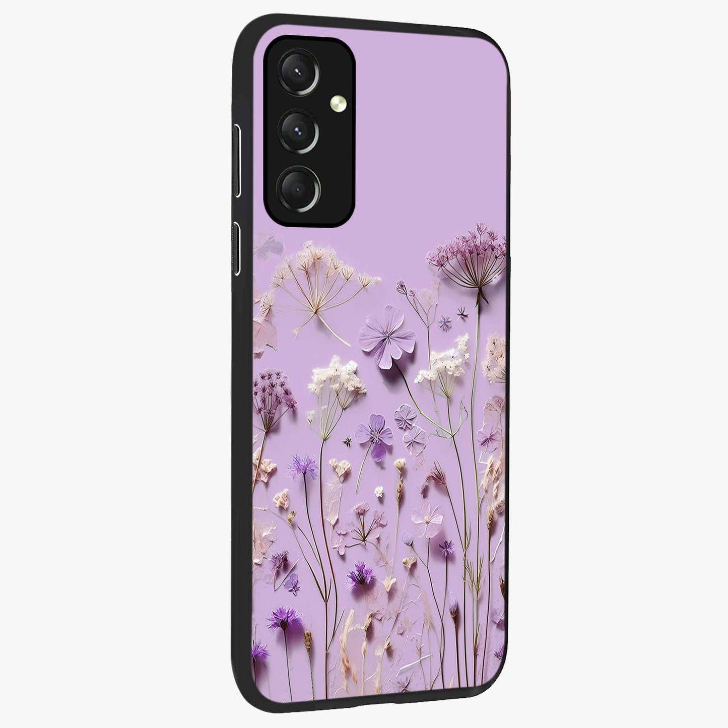 Lavender Blossom Dream Glass Case upright view showcasing delicate lavender blossom artwork with peaceful floral theme.